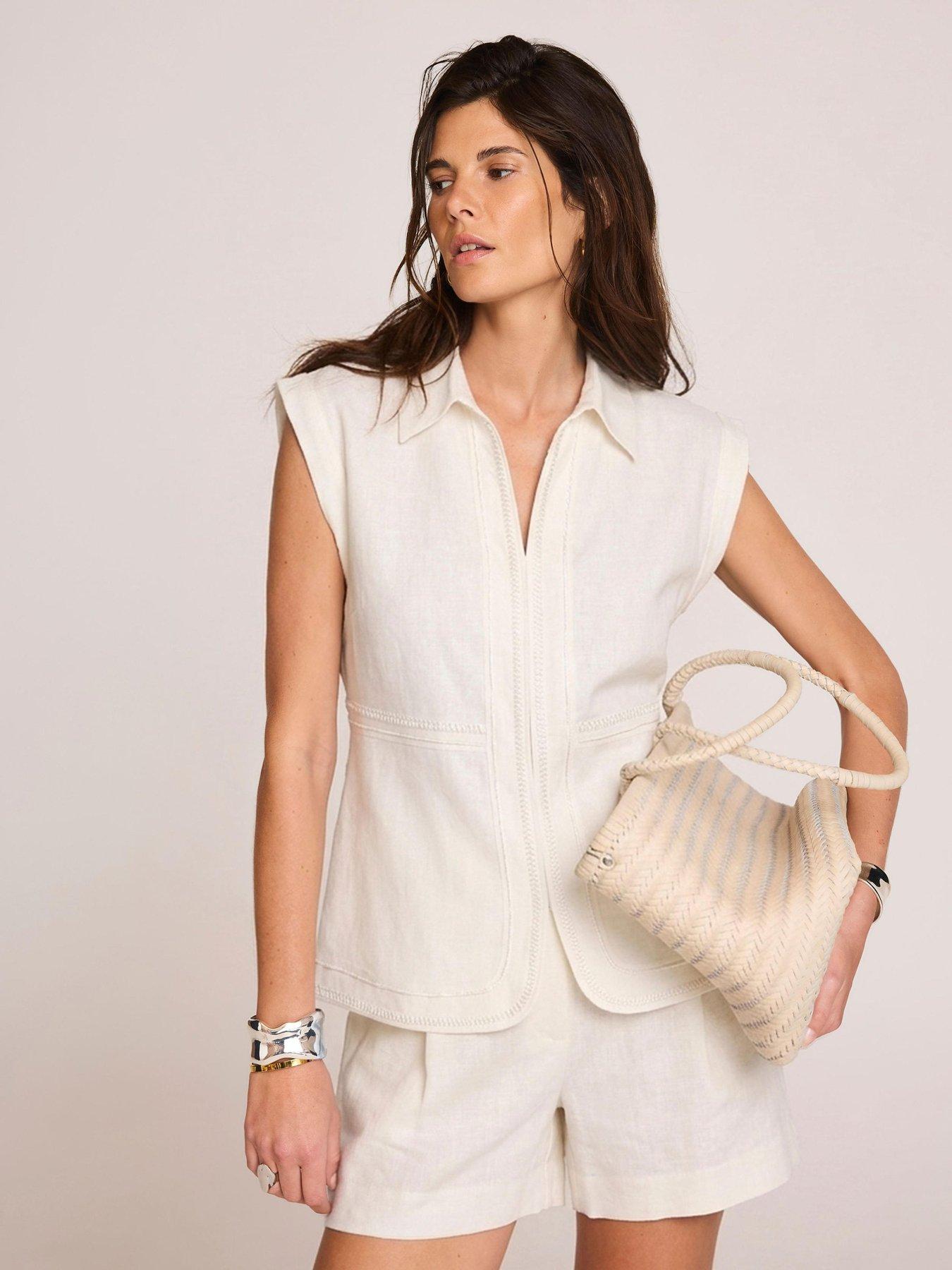 Mint Velvet Ivory Linen Trim Resort Shirt - White
