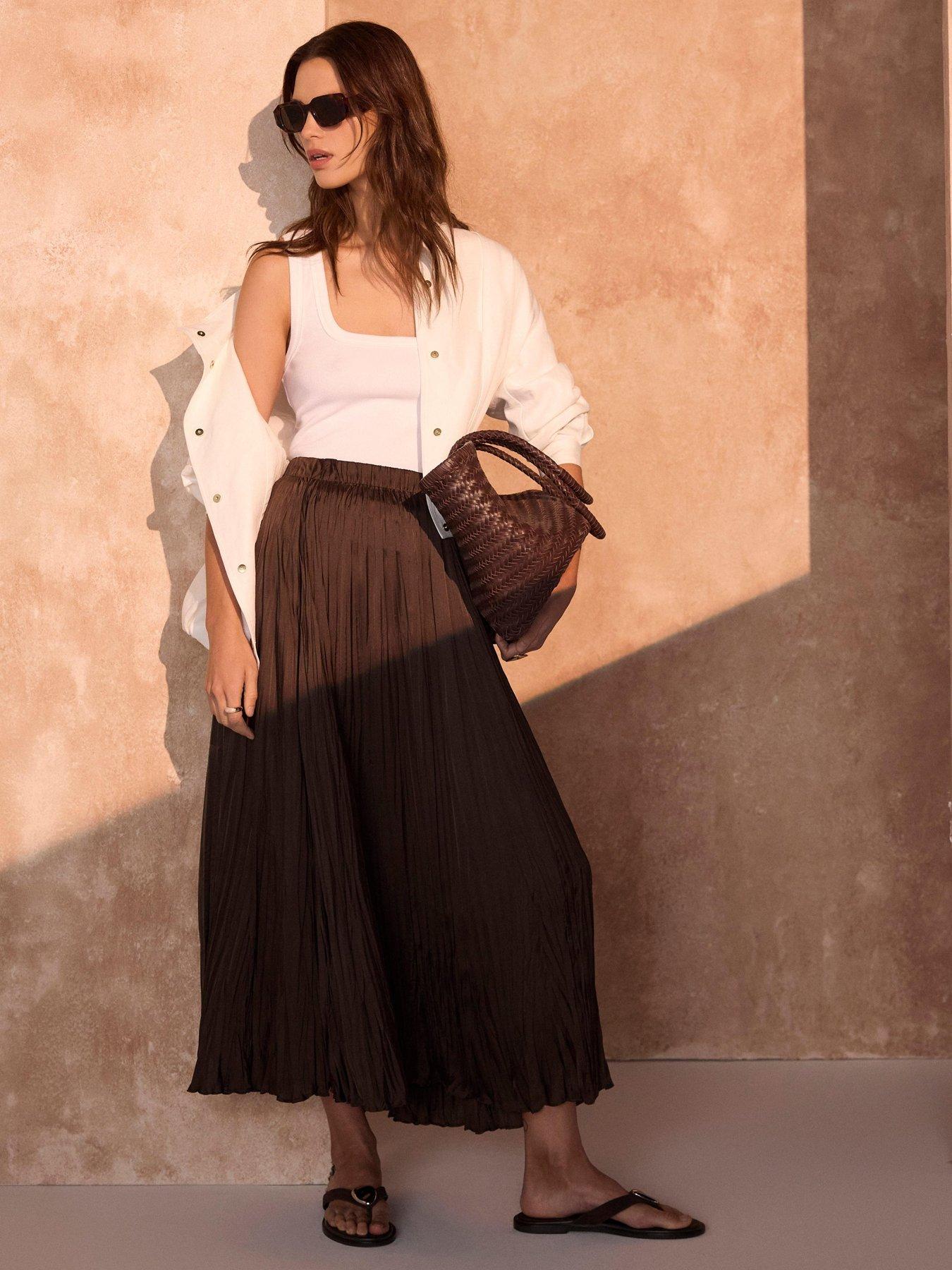 Mint Velvet Crinkle Maxi Skirt - Brown