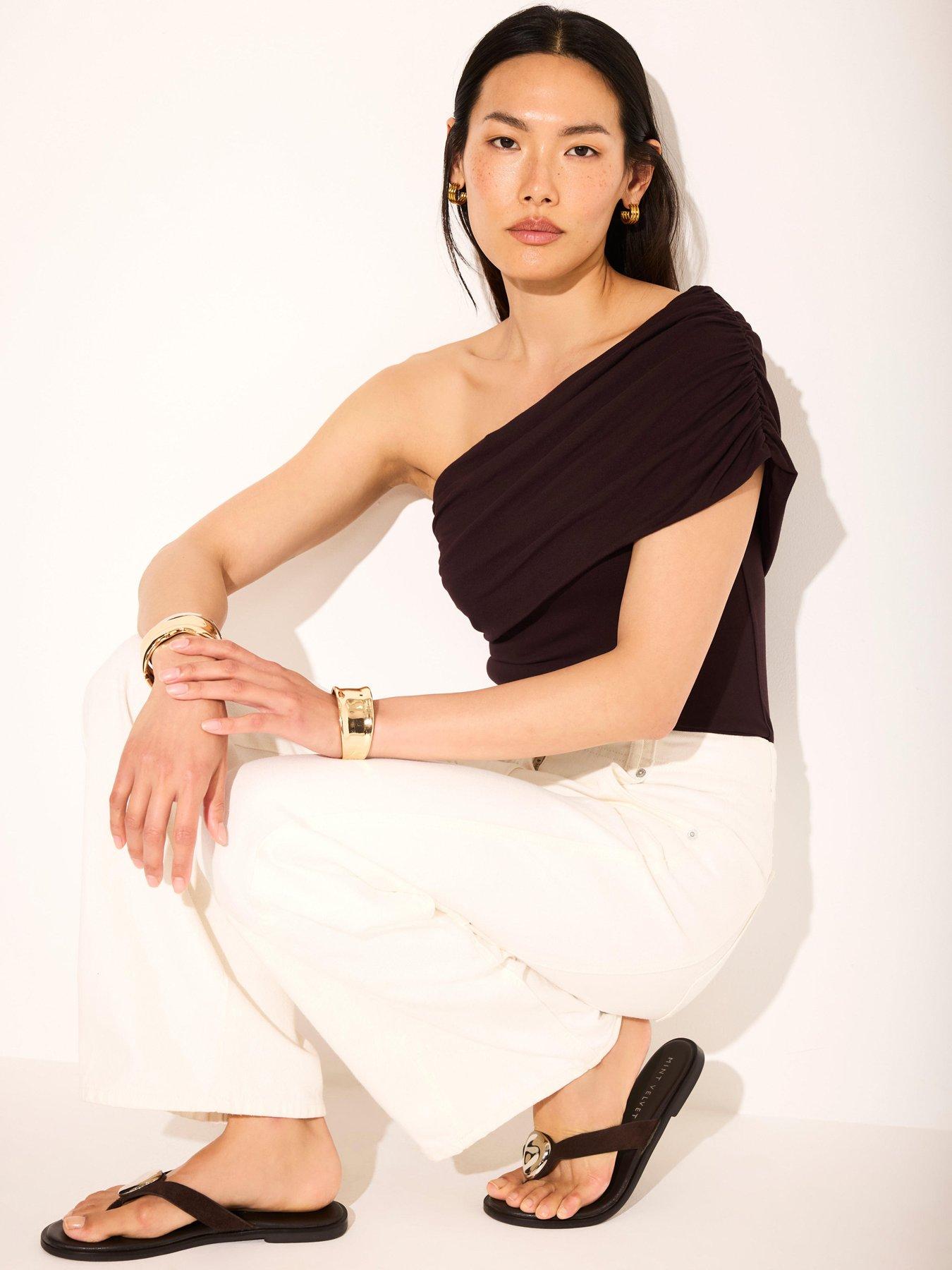 Mint Velvet One Shoulder Top - Brown