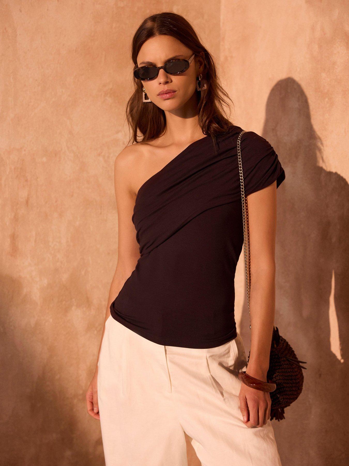 Image 2 of 6 of Mint Velvet One Shoulder Top - Brown