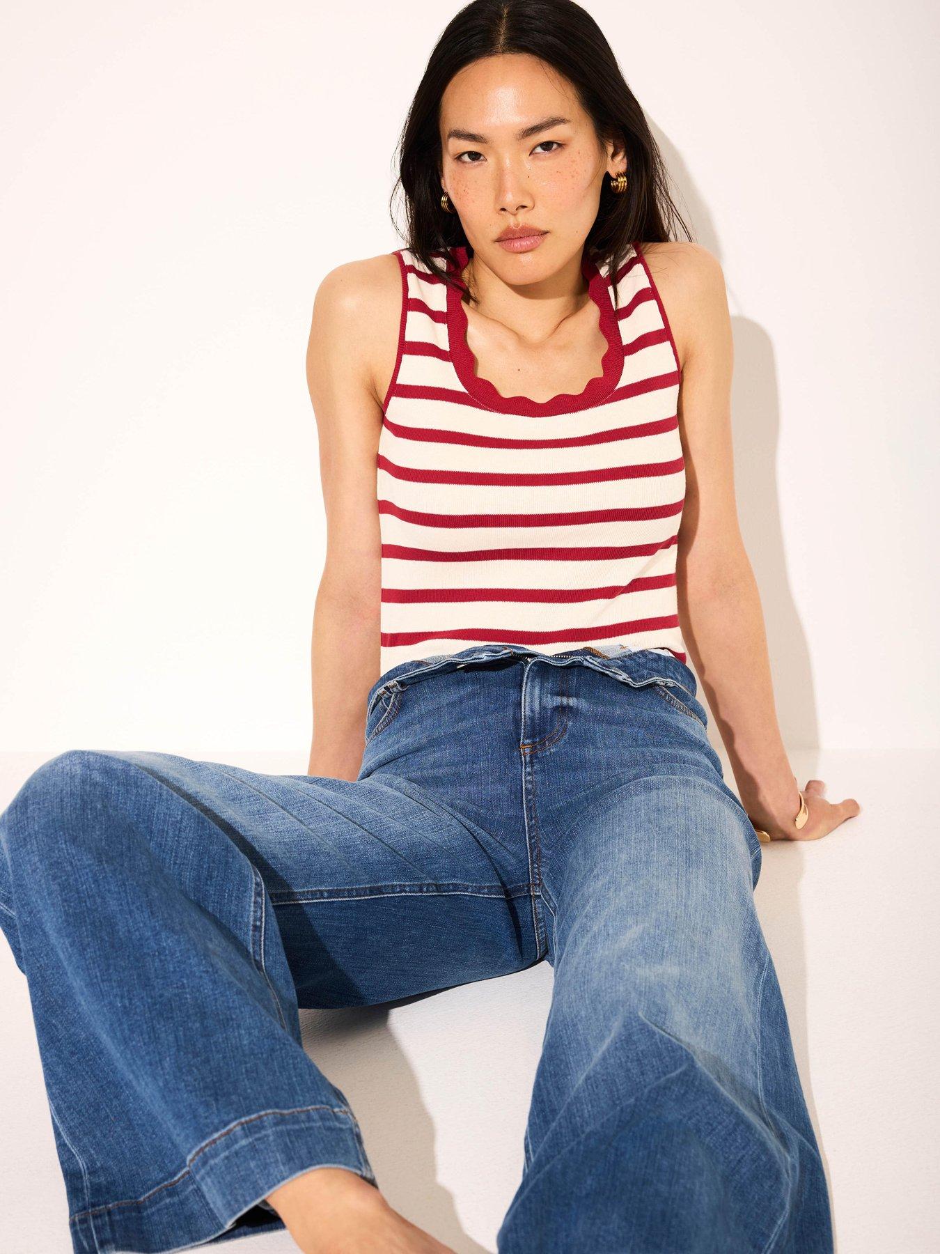 Image 3 of 6 of Mint Velvet Stripe Scallop Vest - Red