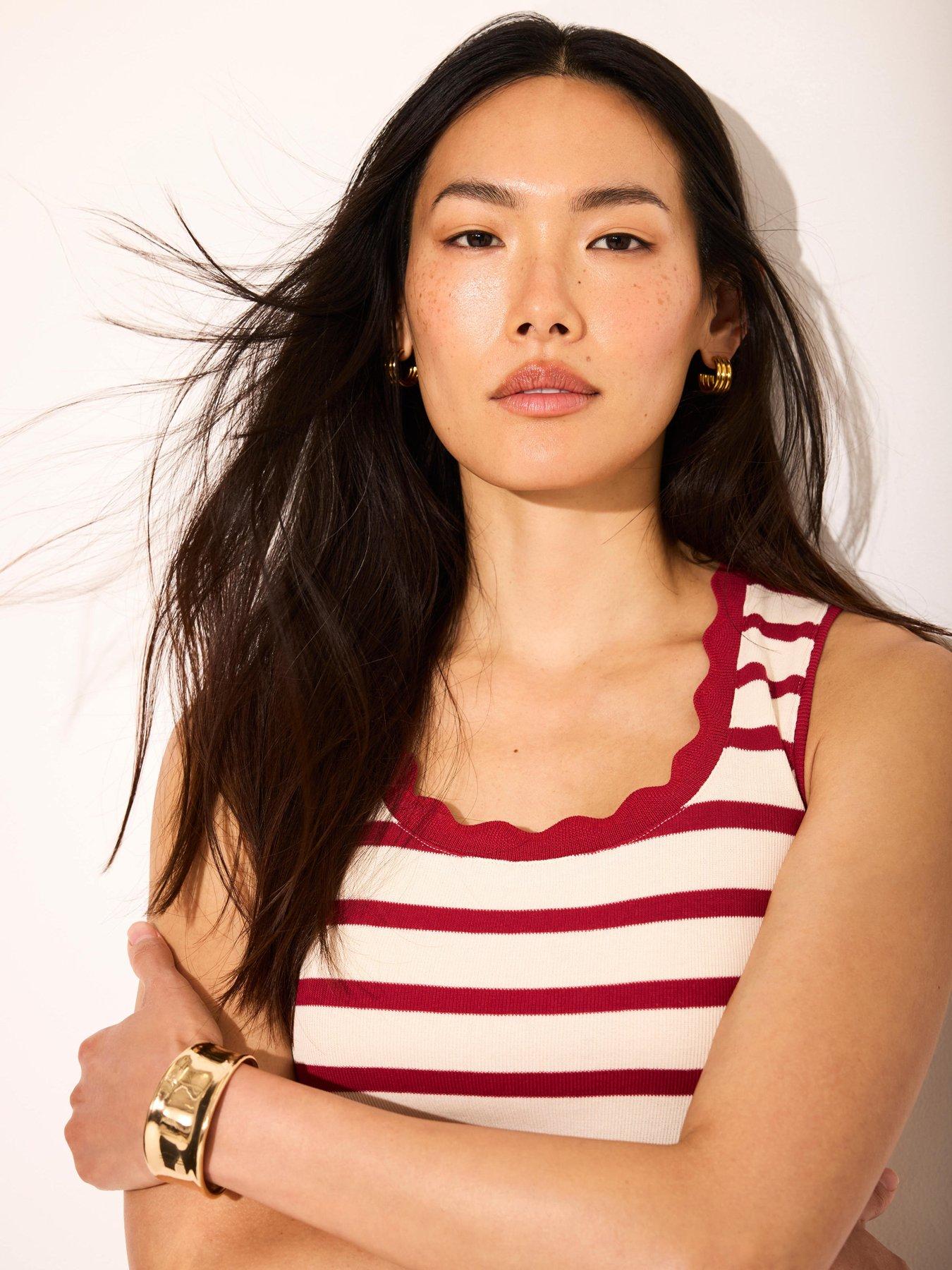 Image 4 of 6 of Mint Velvet Stripe Scallop Vest - Red