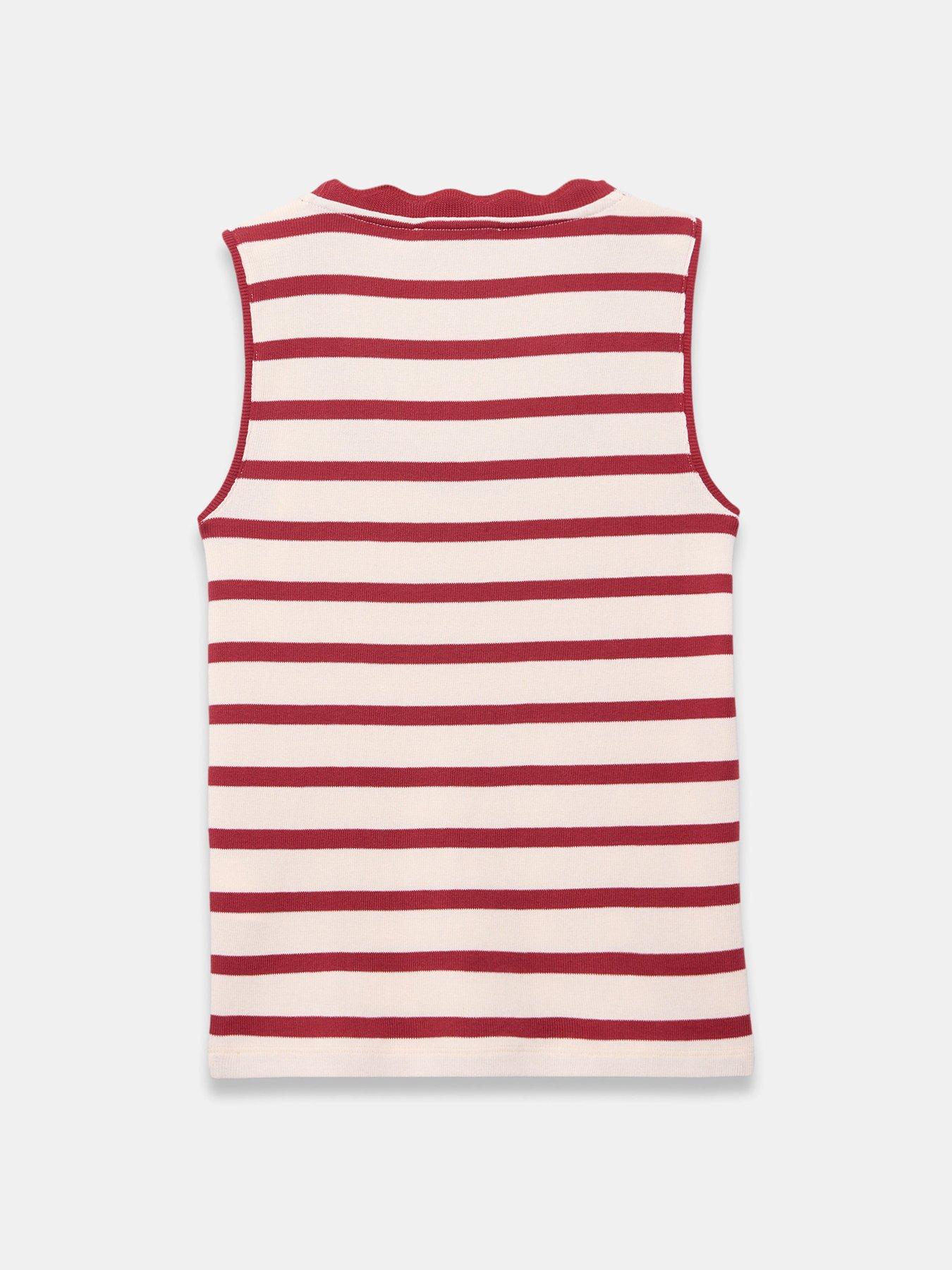 Image 6 of 6 of Mint Velvet Stripe Scallop Vest - Red
