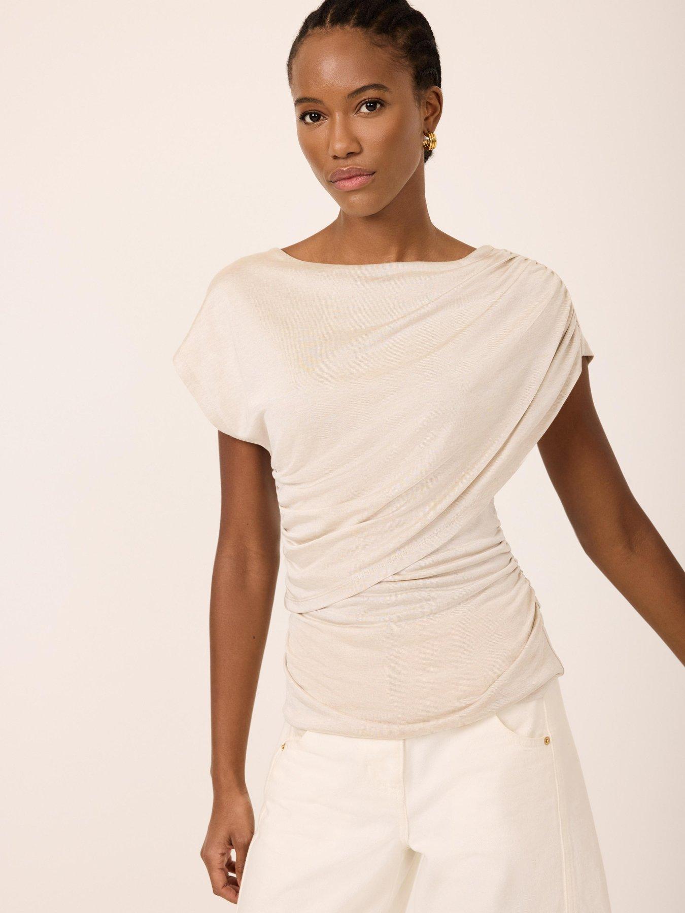 Image 2 of 6 of Mint Velvet Double Layer Drape Top - Neutral
