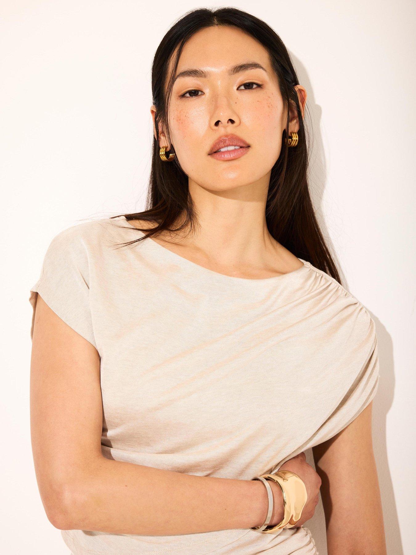 Image 3 of 6 of Mint Velvet Double Layer Drape Top - Neutral