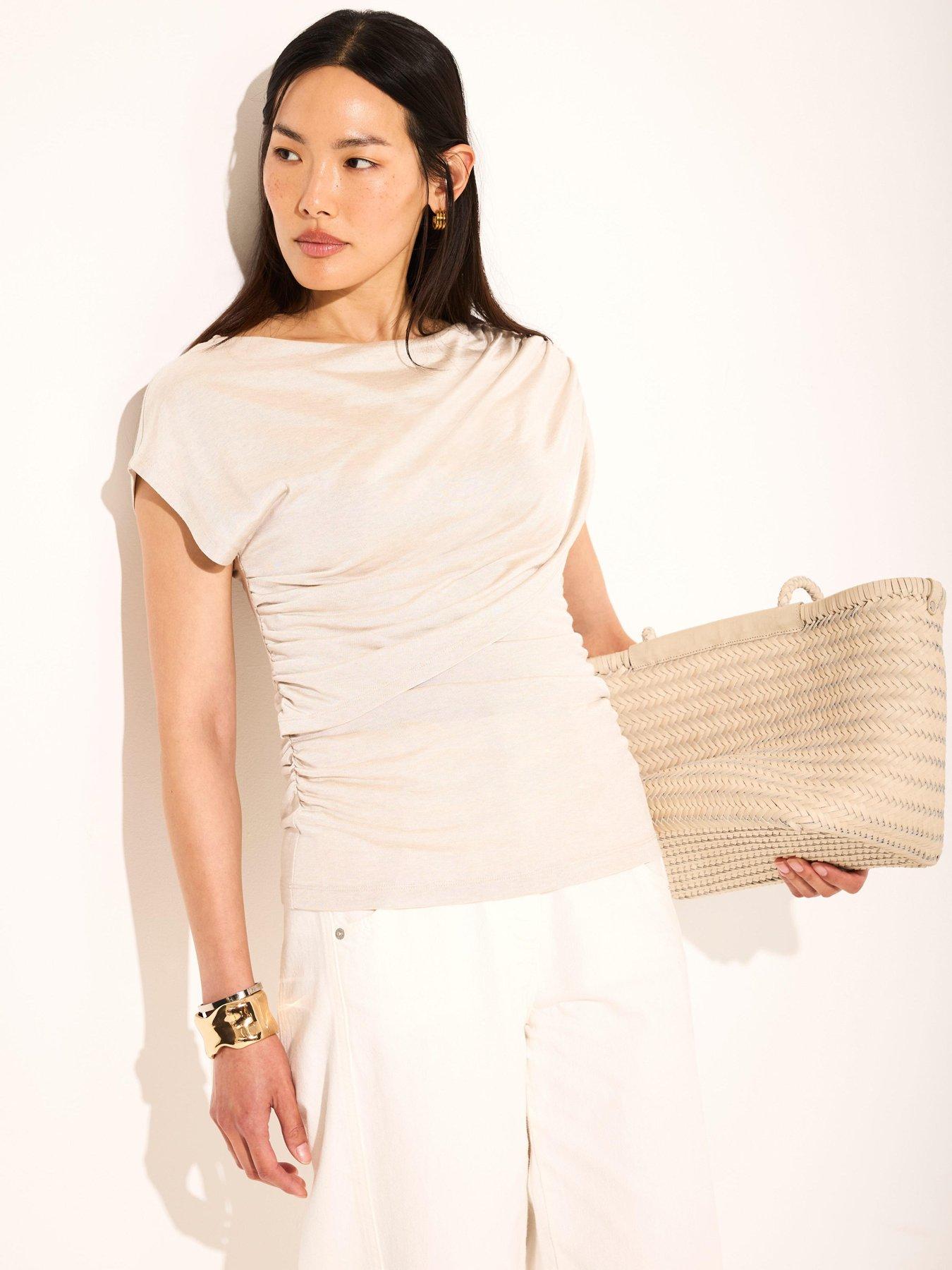 Image 4 of 6 of Mint Velvet Double Layer Drape Top - Neutral
