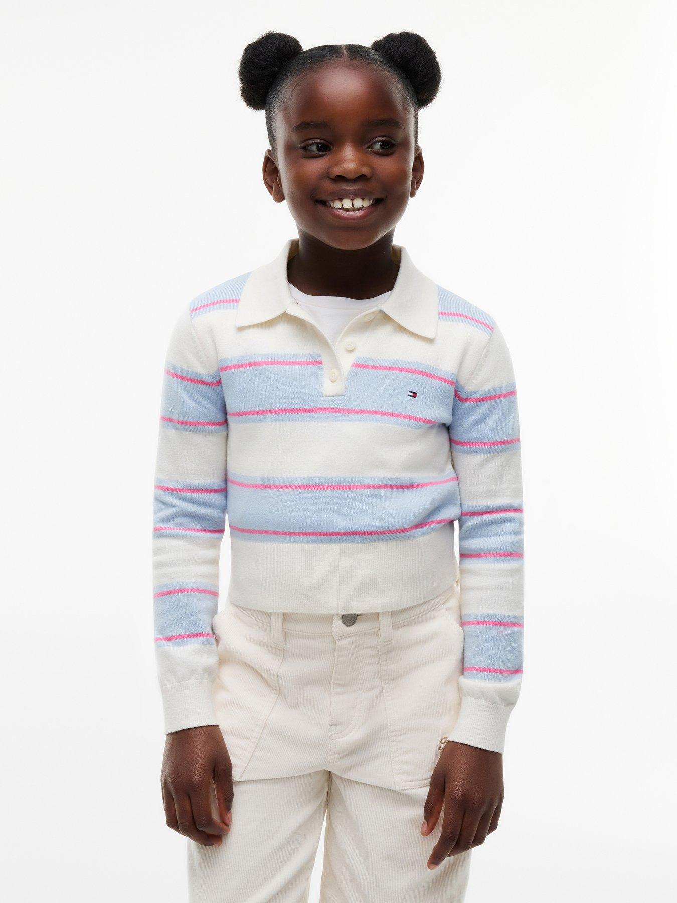 Image 1 of 5 of Tommy Hilfiger Girls Wool Blend Polo Sweater - Light Blue