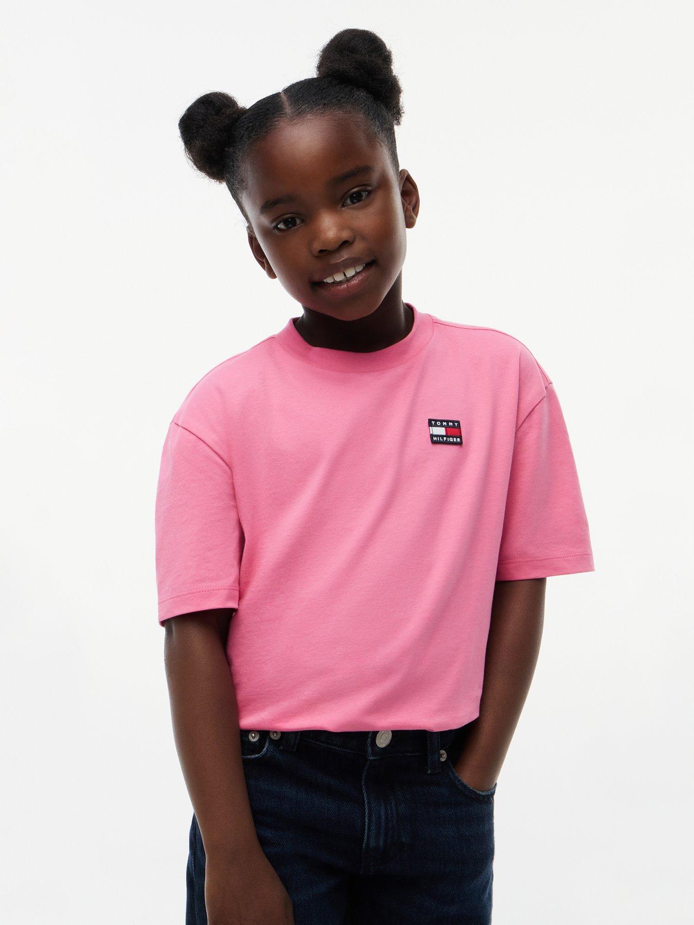 Tommy Hilfiger Girls Flag Heritage Short Sleeve T-Shirt - Pink