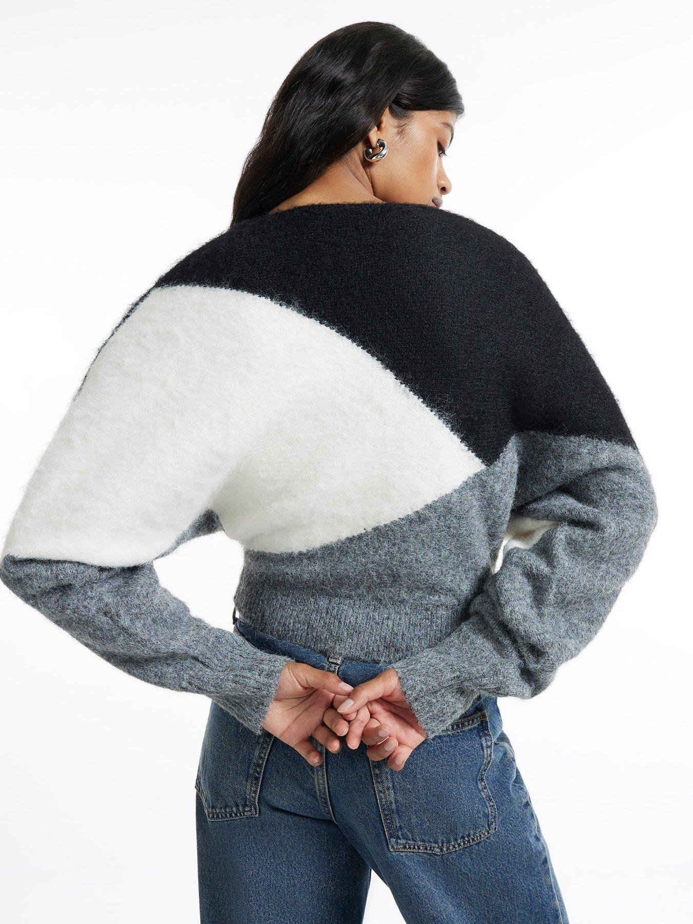 Image 2 of 6 of River Island Colour Block Batwing Long Sleeve Jumper - Black