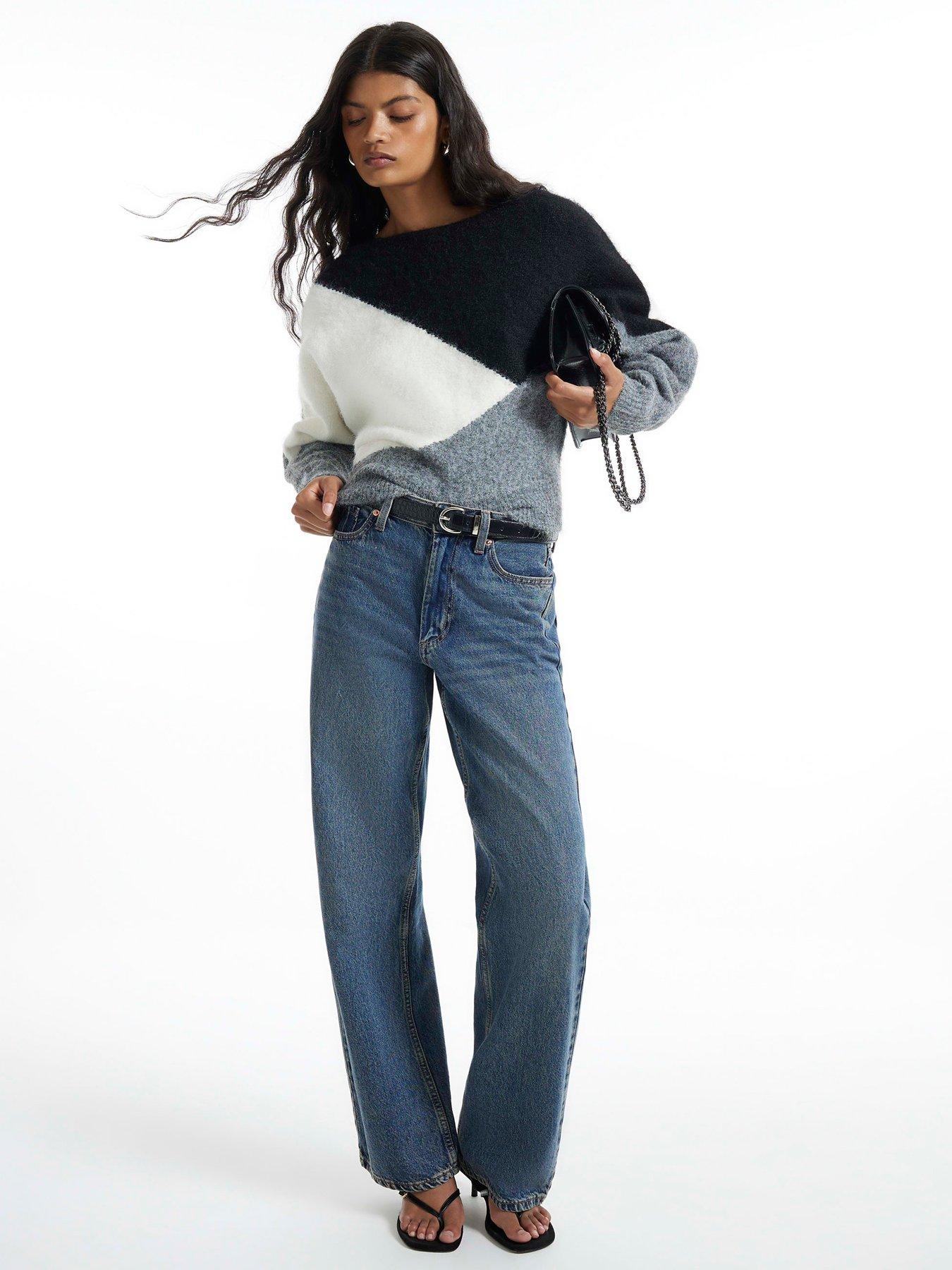 Image 3 of 6 of River Island Colour Block Batwing Long Sleeve Jumper - Black