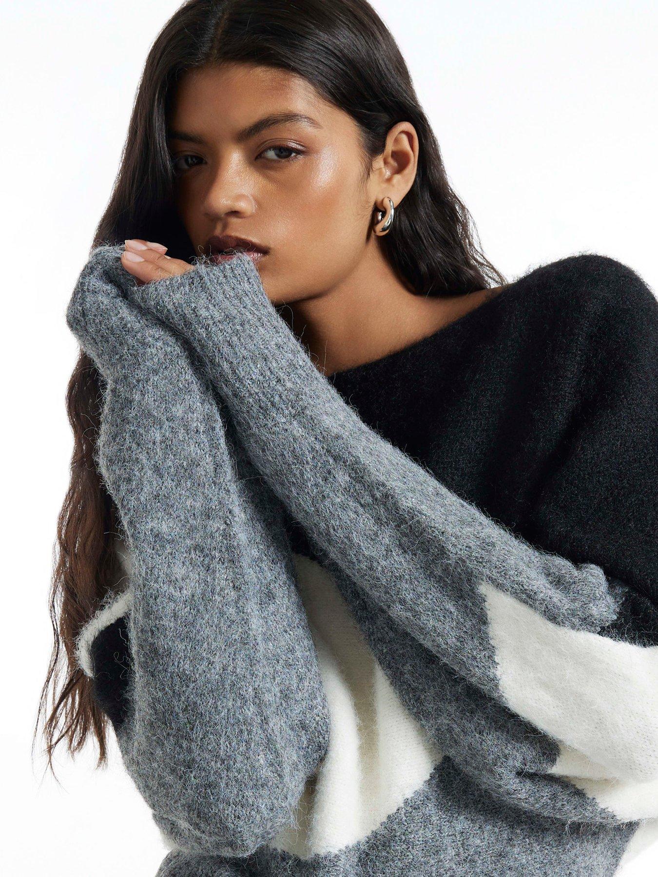 Image 4 of 6 of River Island Colour Block Batwing Long Sleeve Jumper - Black