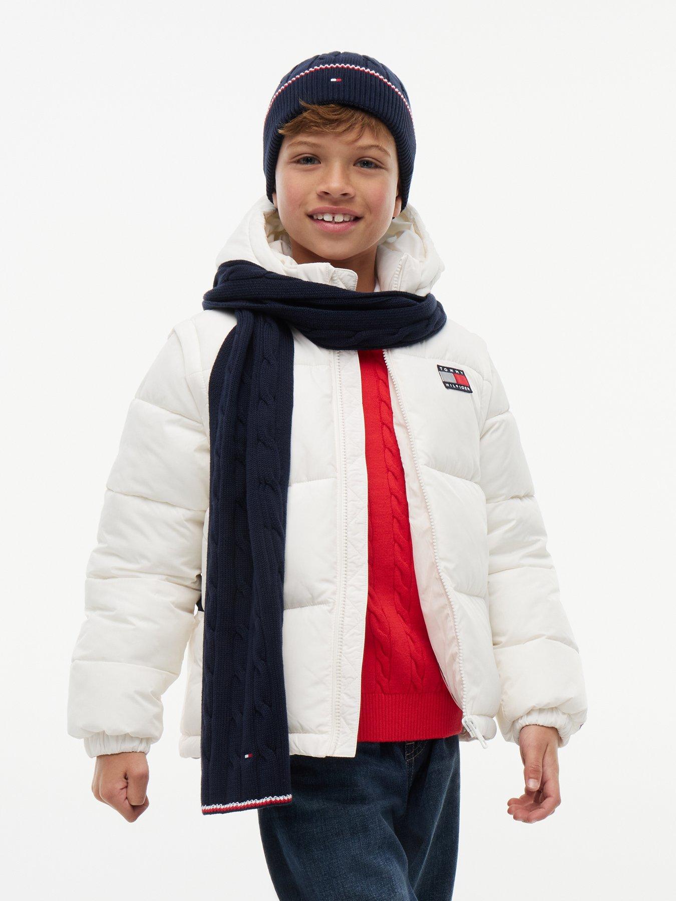 Image 2 of 4 of Tommy Hilfiger KKids Essentials Cable Knit Beanie And Scarf Set - Dark Blue