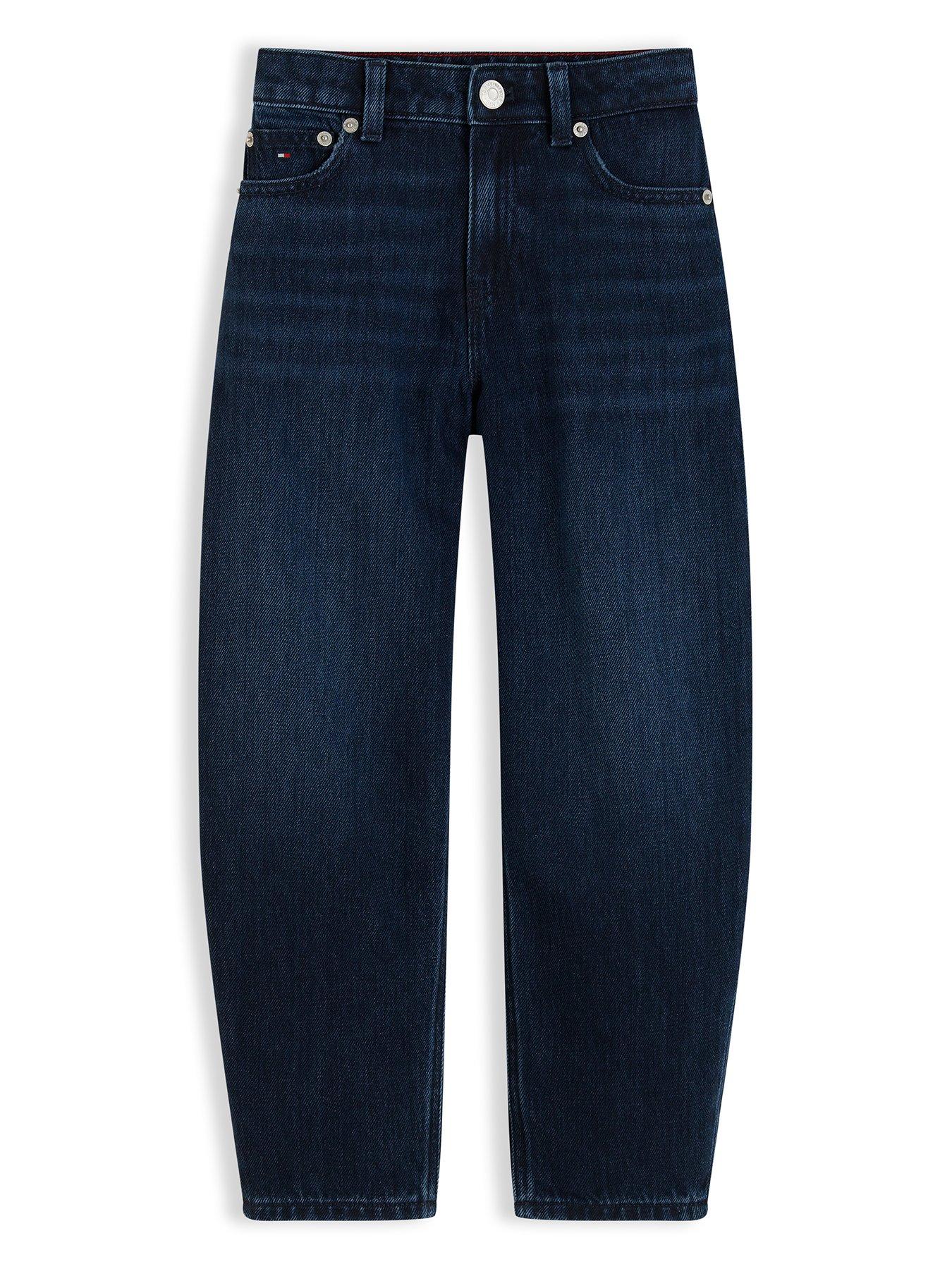 Image 1 of 1 of Tommy Hilfiger Girls Barrel Fit Five Pocket Jeans - Dark Blue