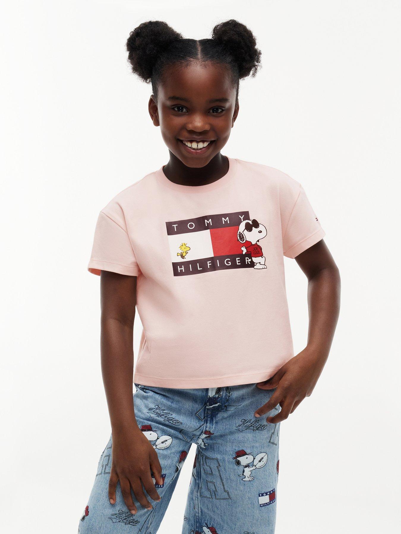 Tommy Hilfiger Girls Peanuts Flag Short Sleeve T-Shirt - Pink