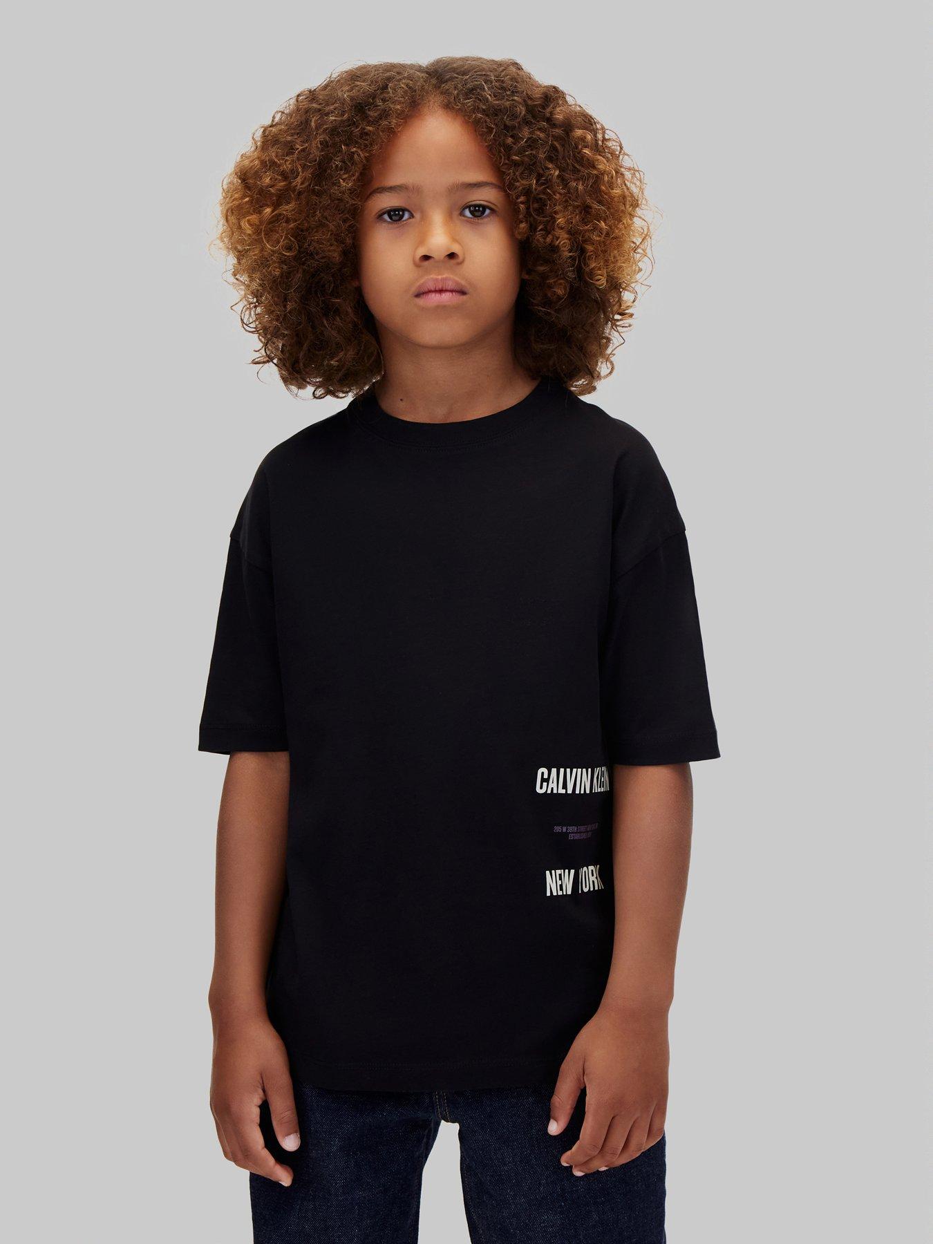 Calvin Klein Jeans Boys Interest Placement Short Sleeve S T-shirt - Black