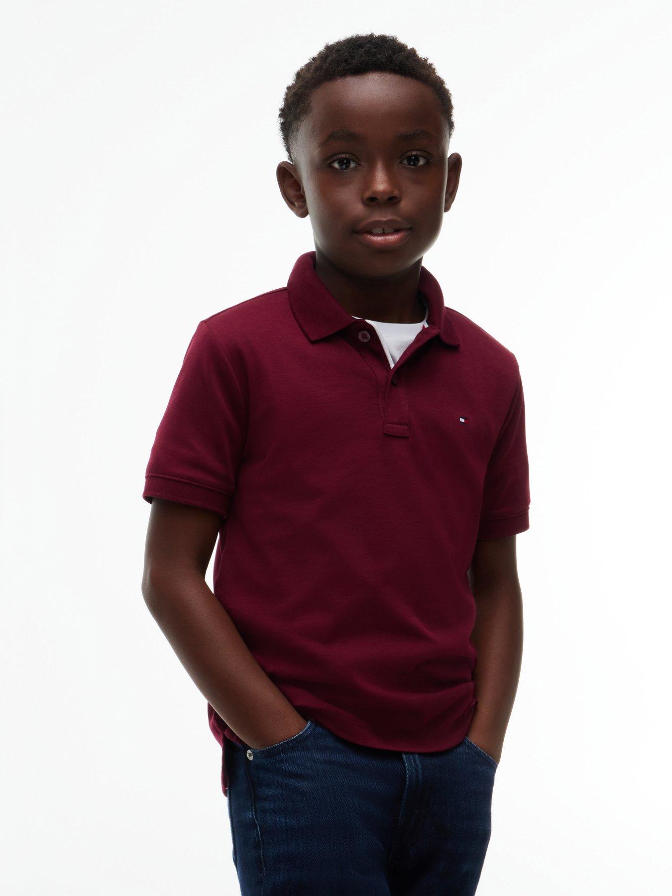 Tommy Hilfiger Boys Interlock Short Sleeve Polo Shirt - Dark Red