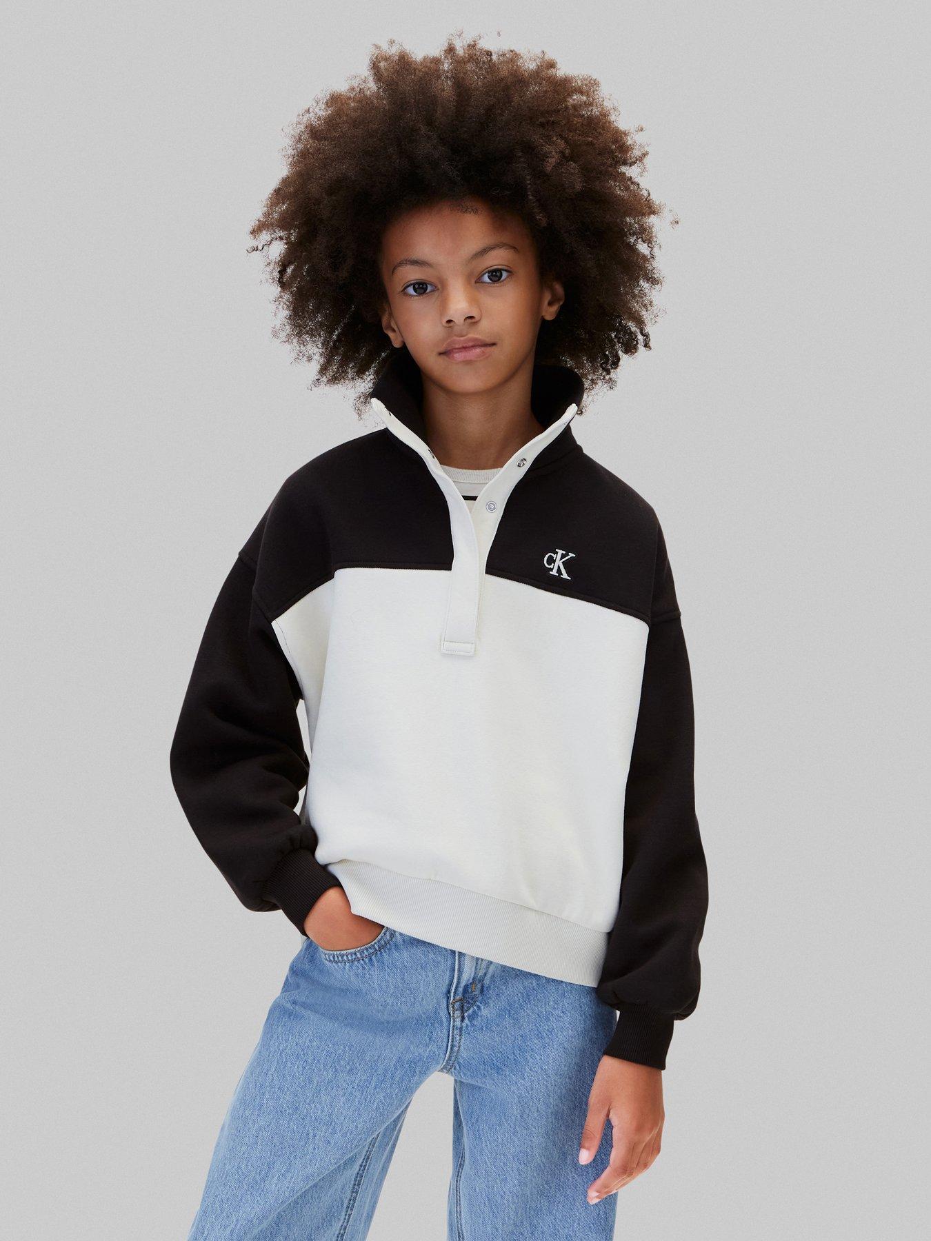 Calvin Klein Jeans Girls Colour block Half Button Sweatshirt - Beige