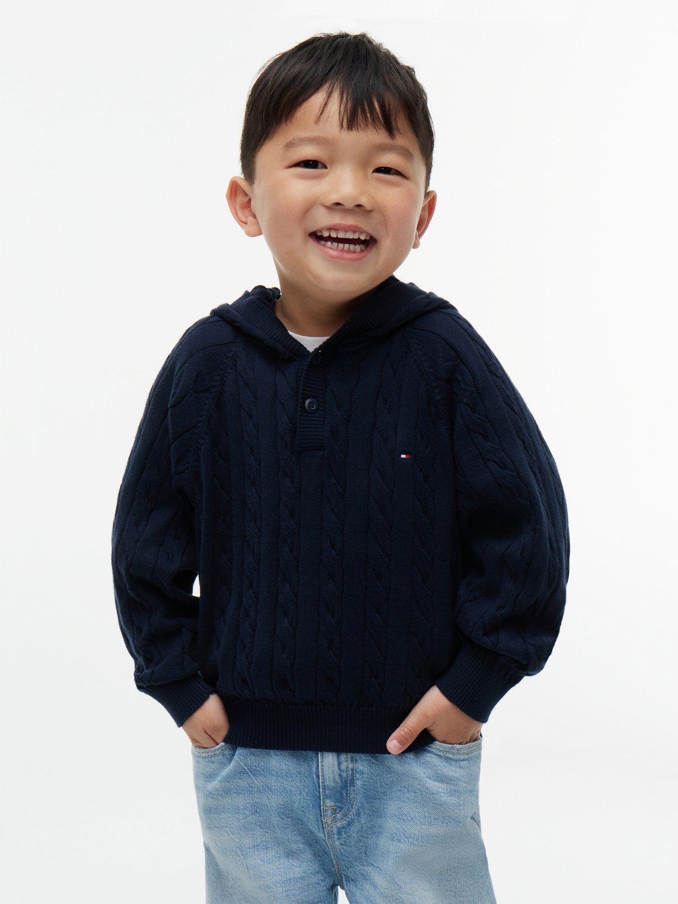 Tommy Hilfiger Younger Boys Hooded Cable Knit Jumper - Dark Blue