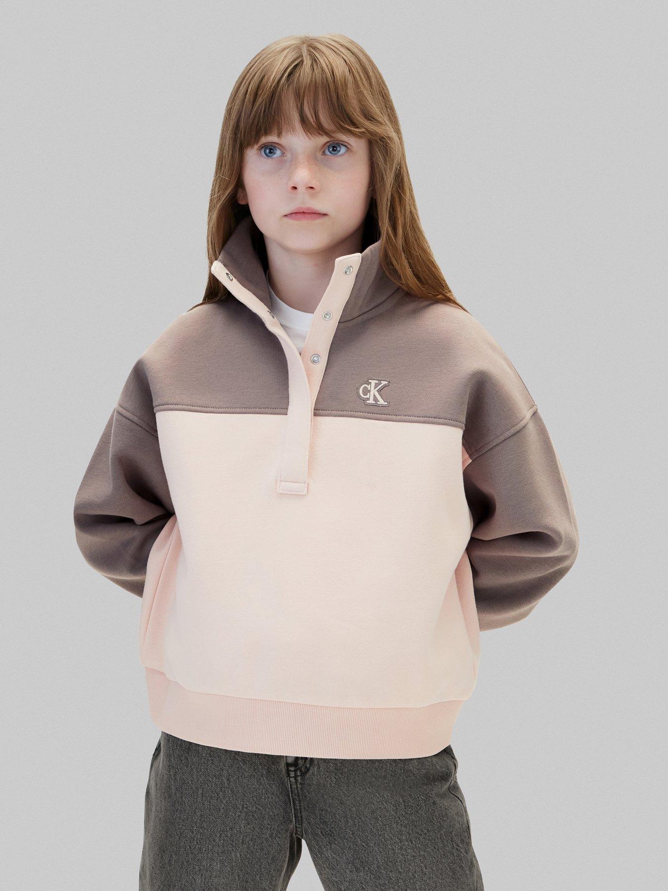 Calvin Klein Jeans Girls Colorblock Half Button Sweatshirt - Pink