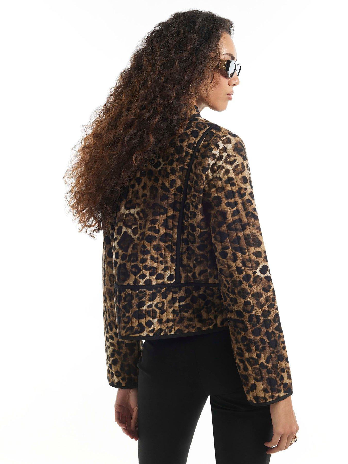Image 2 of 6 of River Island Womens River Island Leopard Print Quilted Drummer Jacket - Brown