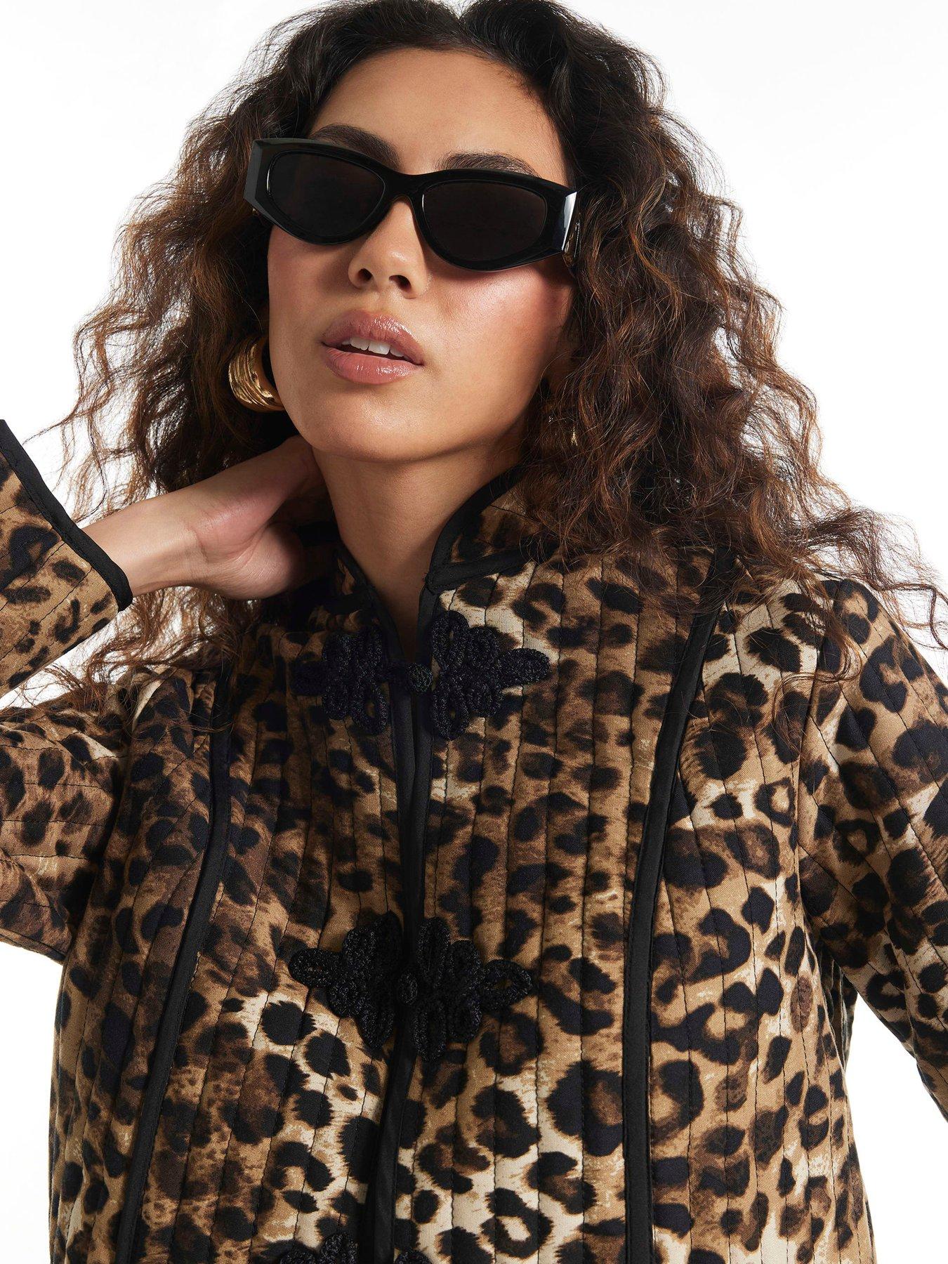 Image 4 of 6 of River Island Womens River Island Leopard Print Quilted Drummer Jacket - Brown