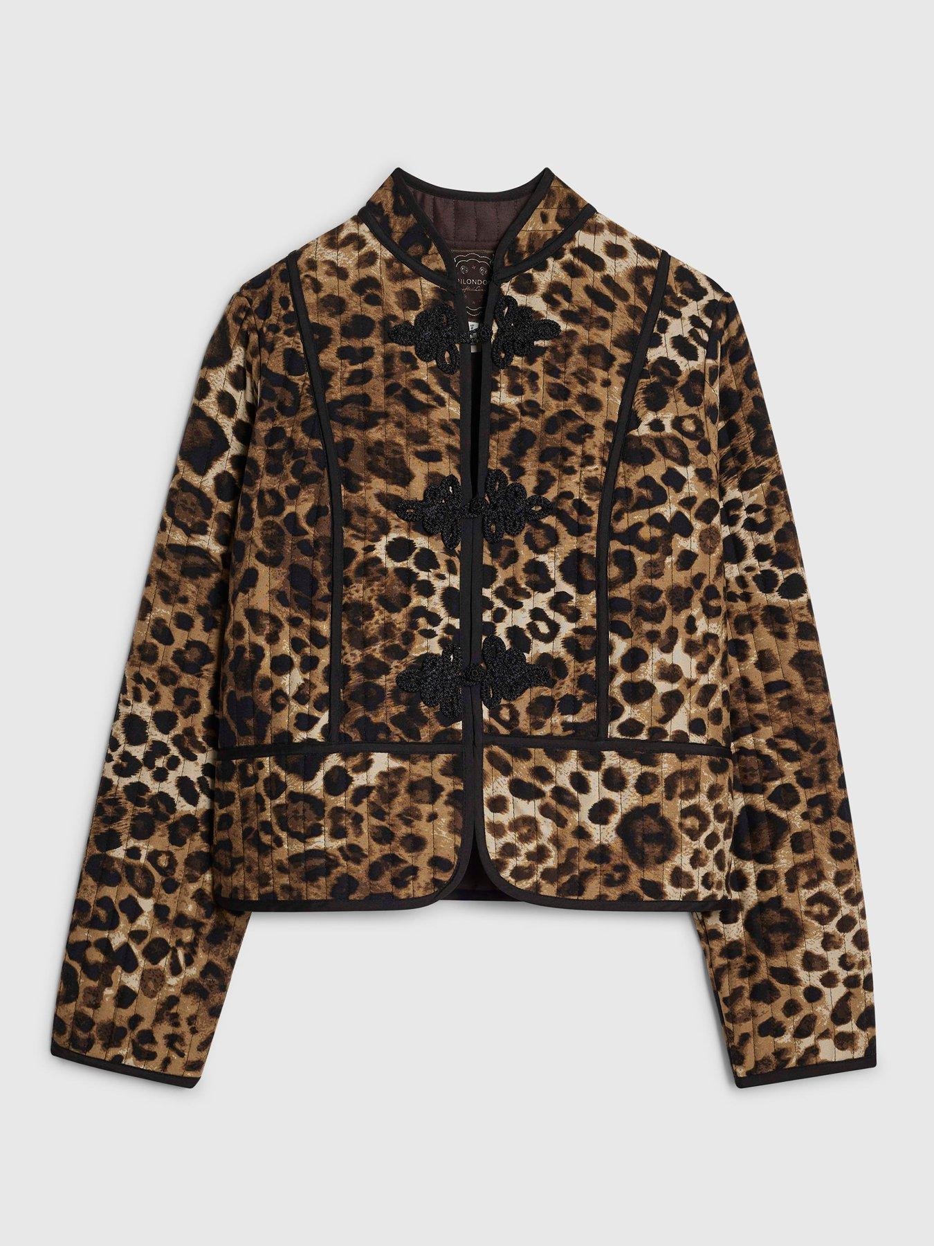 Image 5 of 6 of River Island Womens River Island Leopard Print Quilted Drummer Jacket - Brown