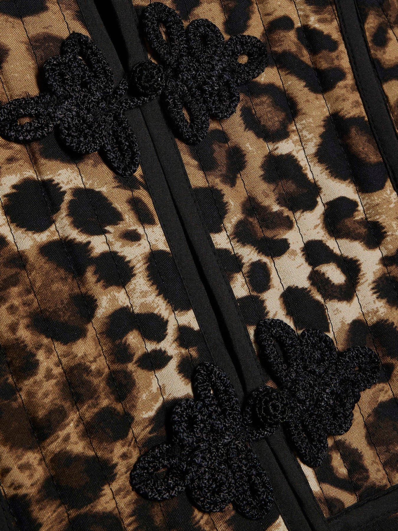 Image 6 of 6 of River Island Womens River Island Leopard Print Quilted Drummer Jacket - Brown