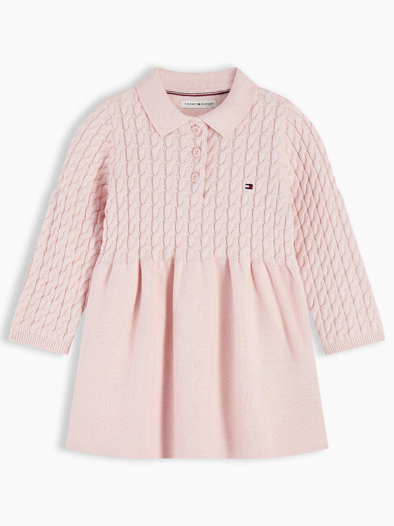 Image 1 of 3 of Tommy Hilfiger Girls Cable Knit Button Neck Sweater Dress - Pink
