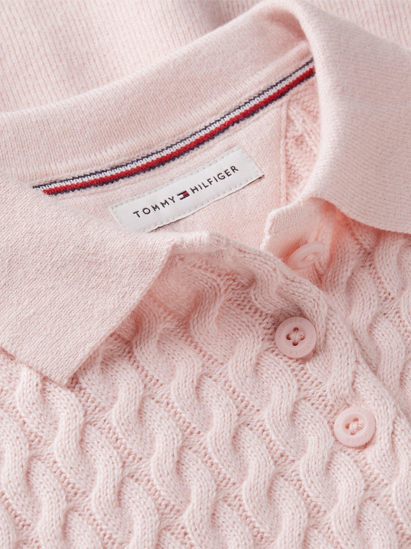 Image 3 of 3 of Tommy Hilfiger Girls Cable Knit Button Neck Sweater Dress - Pink