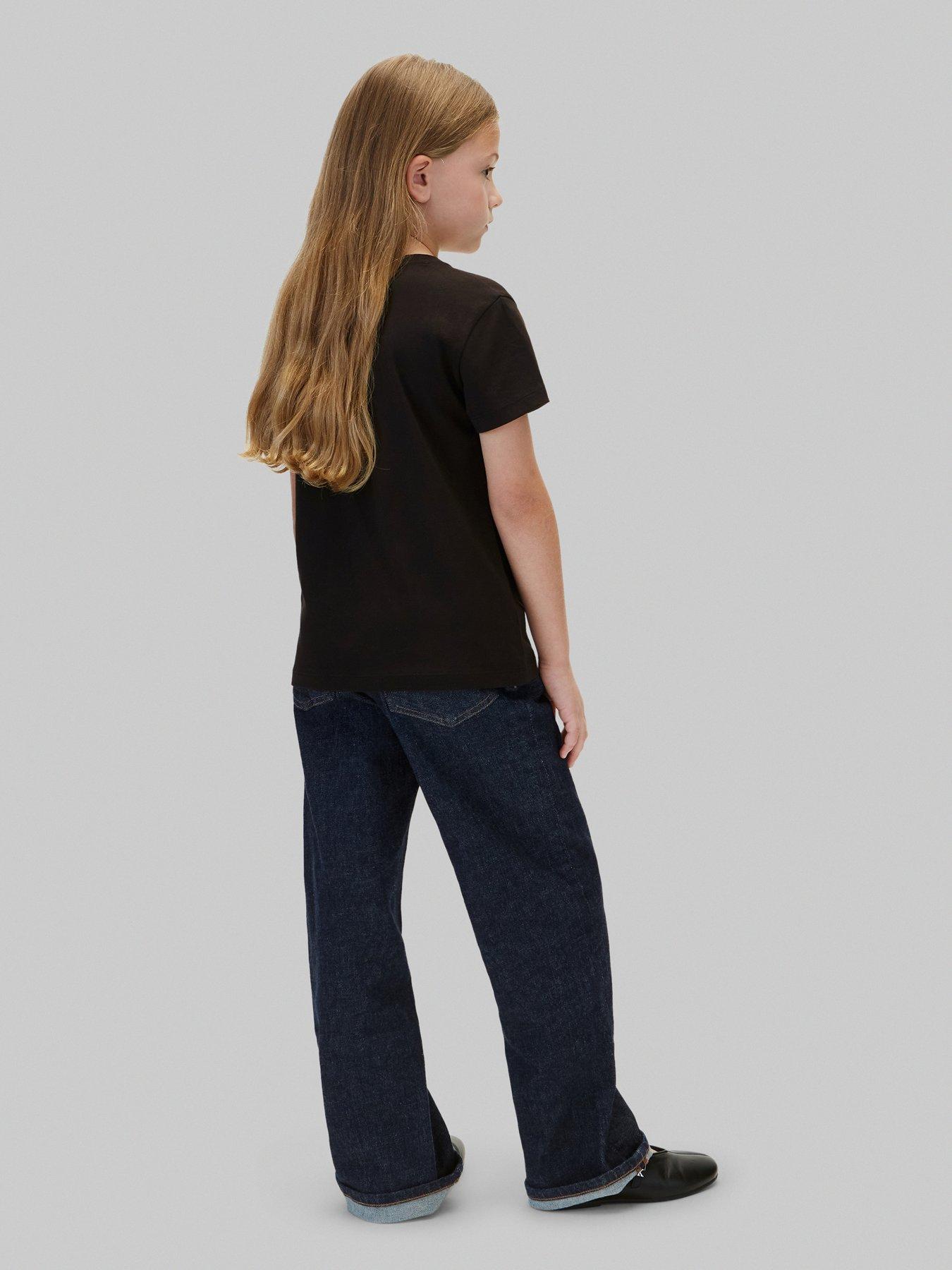 Image 2 of 5 of Calvin Klein Jeans Girls Script Logo Short Sleeve T-Shirt - Black
