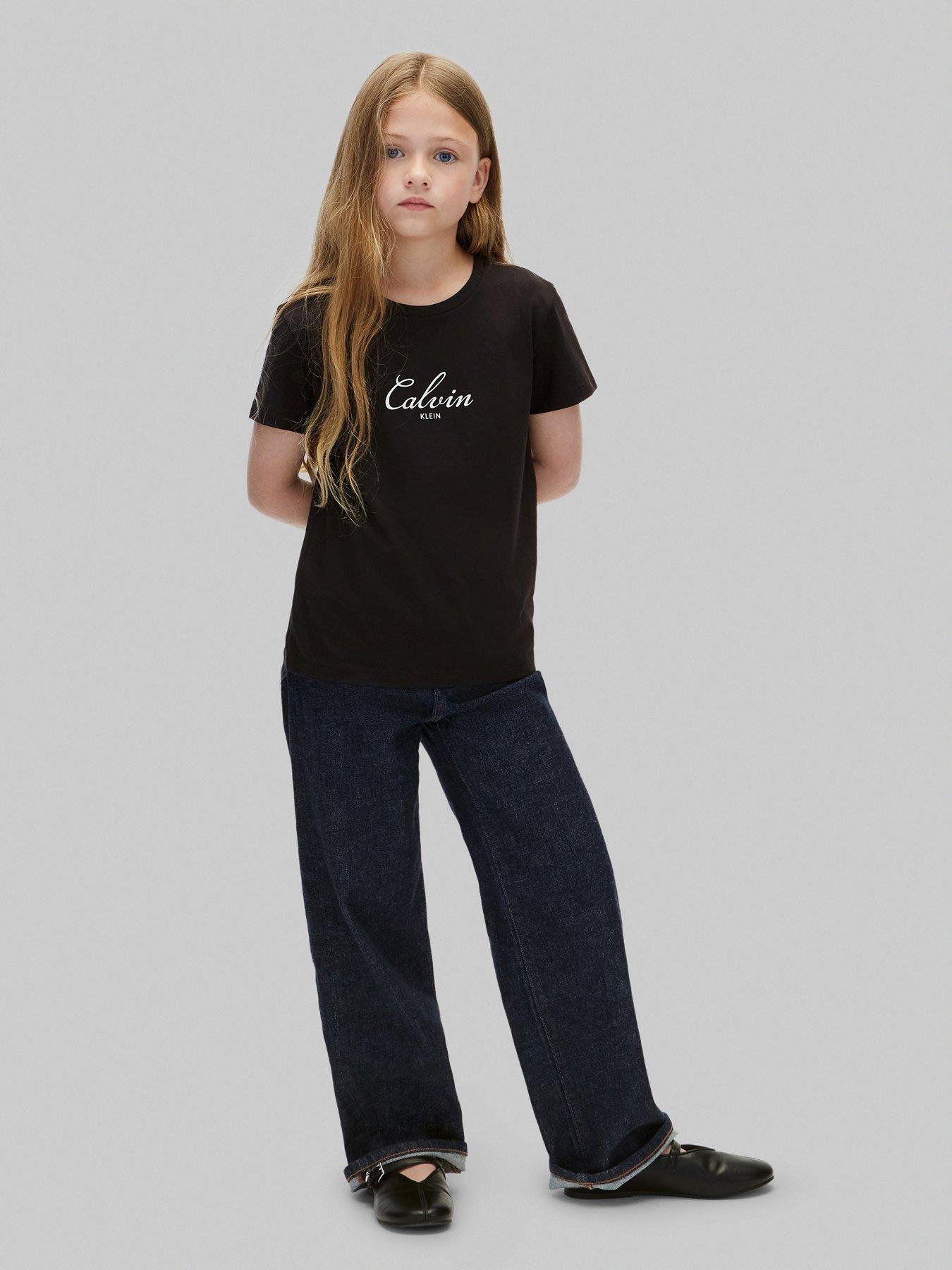 Image 3 of 5 of Calvin Klein Jeans Girls Script Logo Short Sleeve T-Shirt - Black