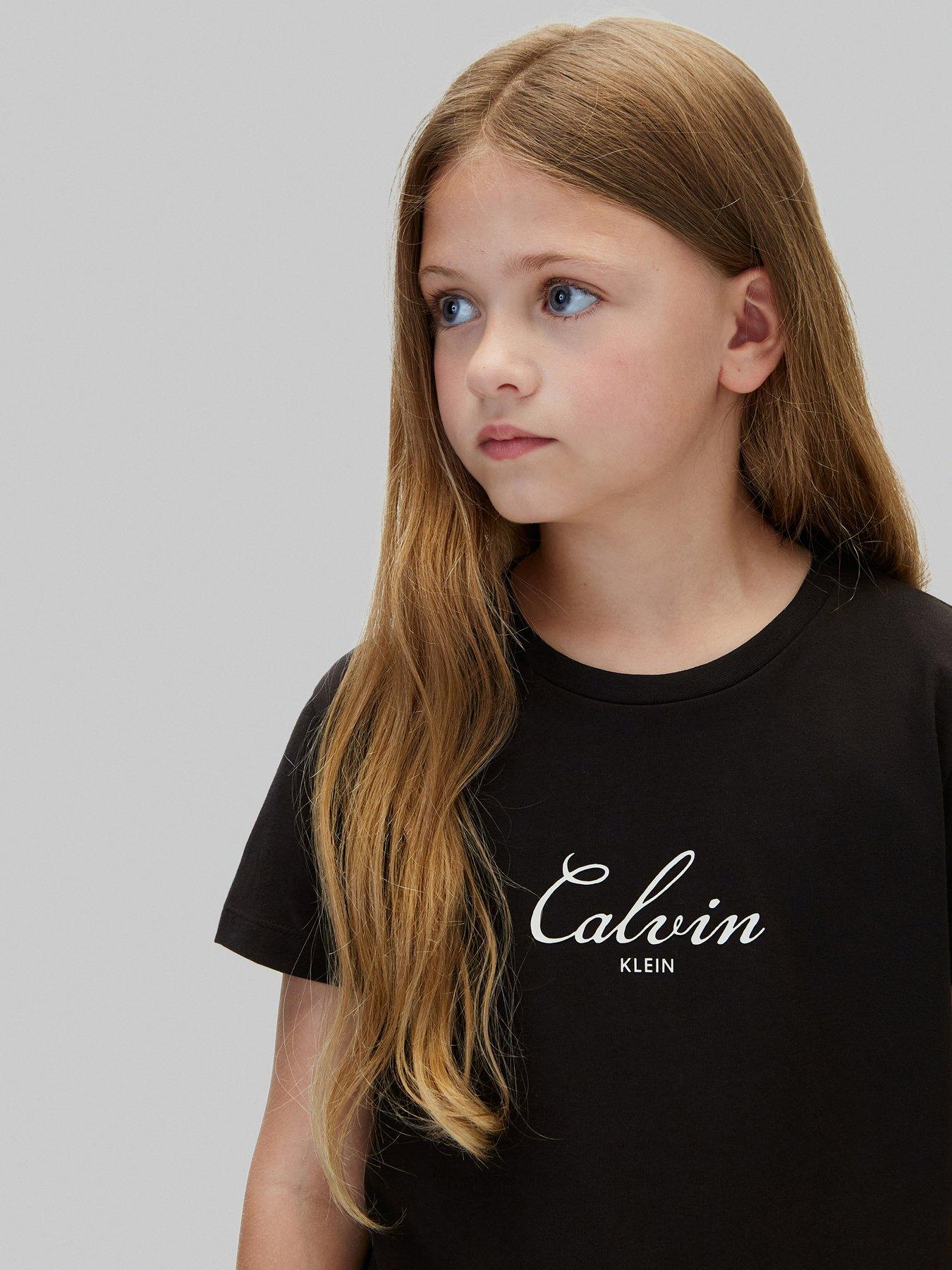 Image 4 of 5 of Calvin Klein Jeans Girls Script Logo Short Sleeve T-Shirt - Black