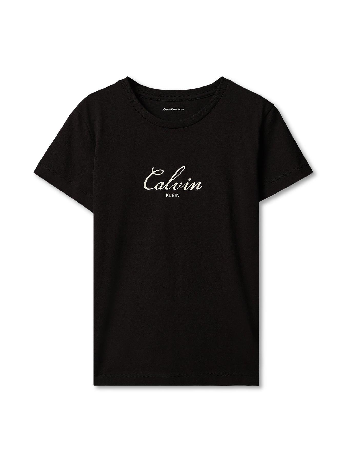Image 5 of 5 of Calvin Klein Jeans Girls Script Logo Short Sleeve T-Shirt - Black