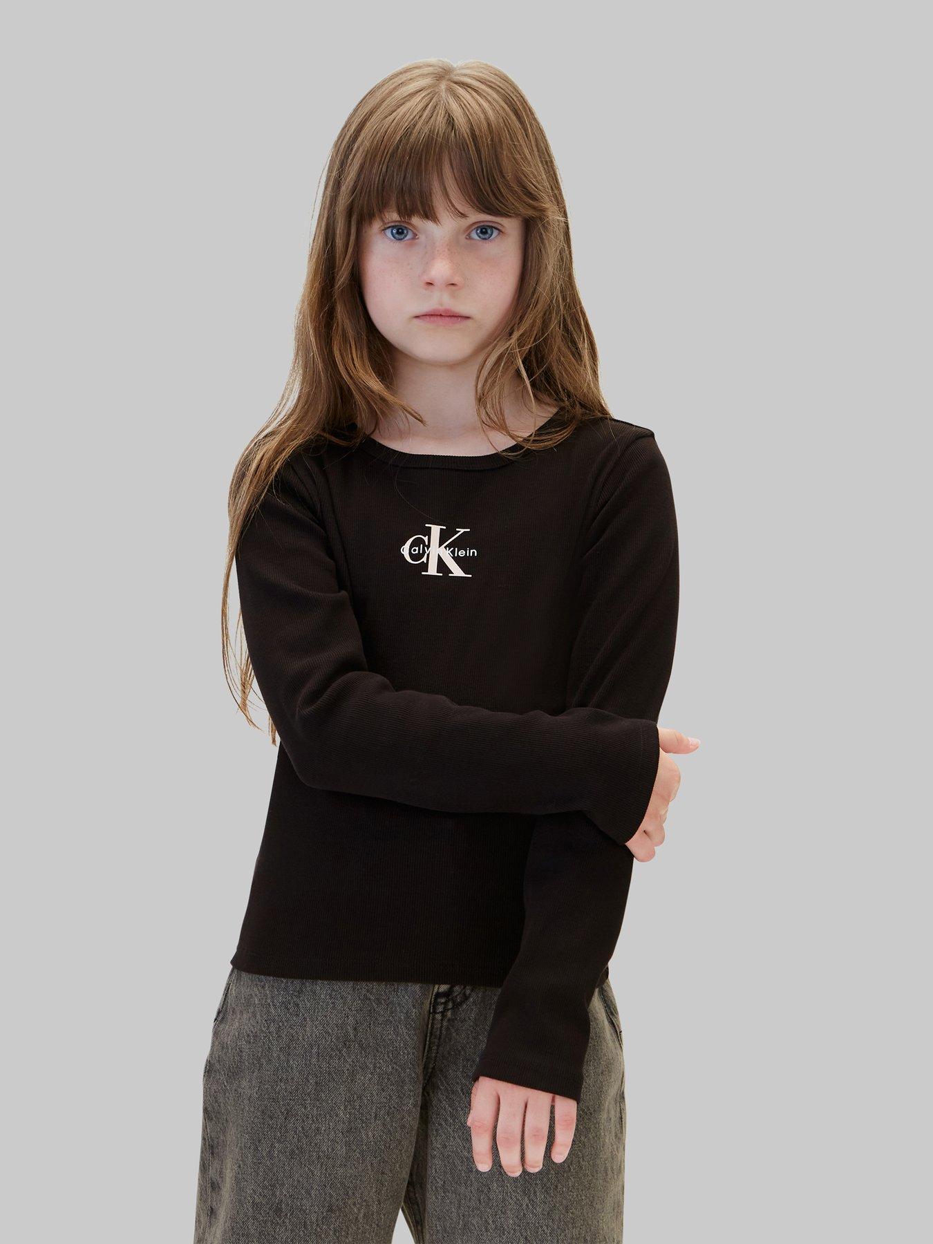 Calvin Klein Jeans Girls Monologo Rib Long Sleeve T-Shirt - Black