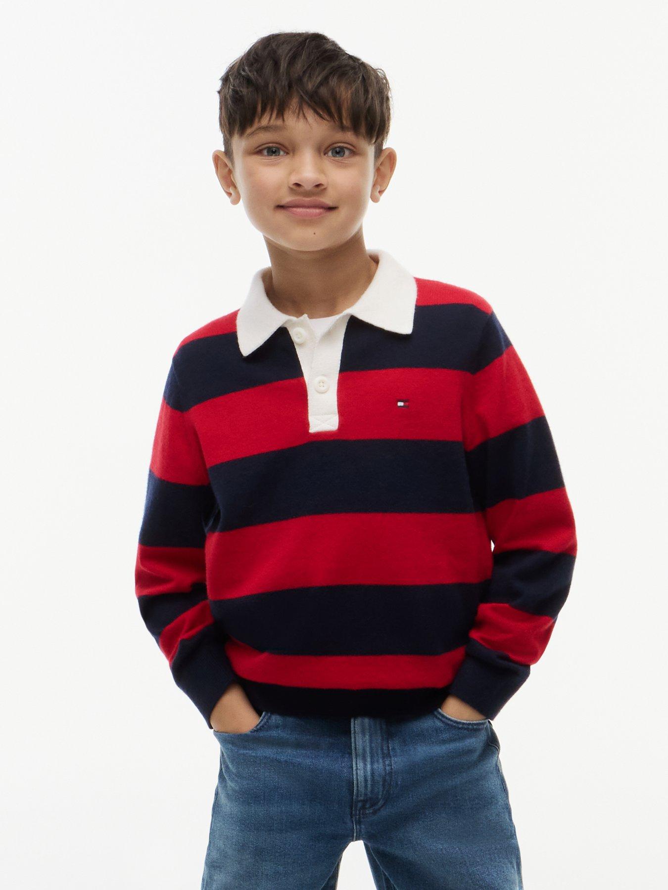 Image 1 of 5 of Tommy Hilfiger Boys Striped Long Sleeve Knitted Polo Shirt - Multi