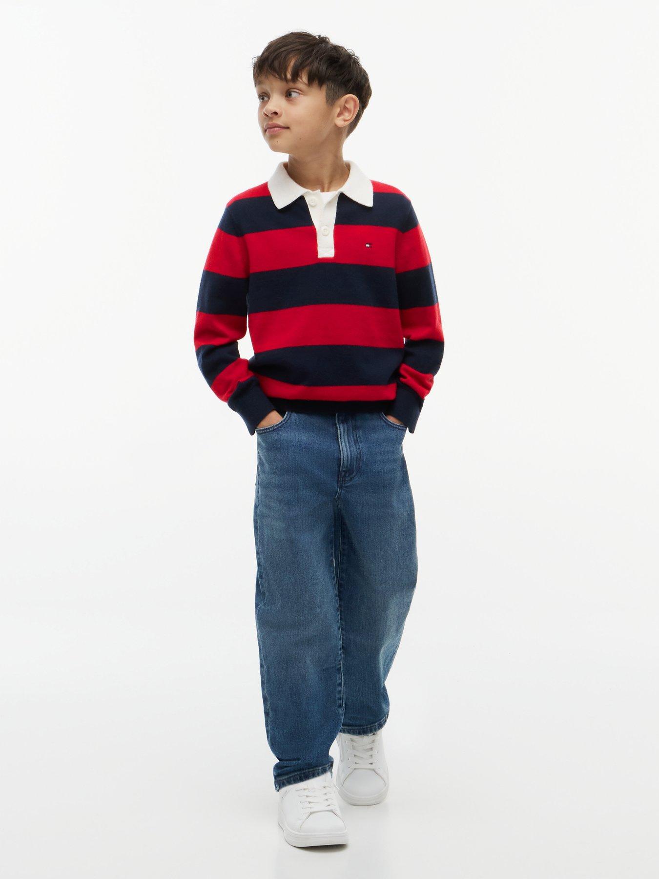 Image 3 of 5 of Tommy Hilfiger Boys Striped Long Sleeve Knitted Polo Shirt - Multi