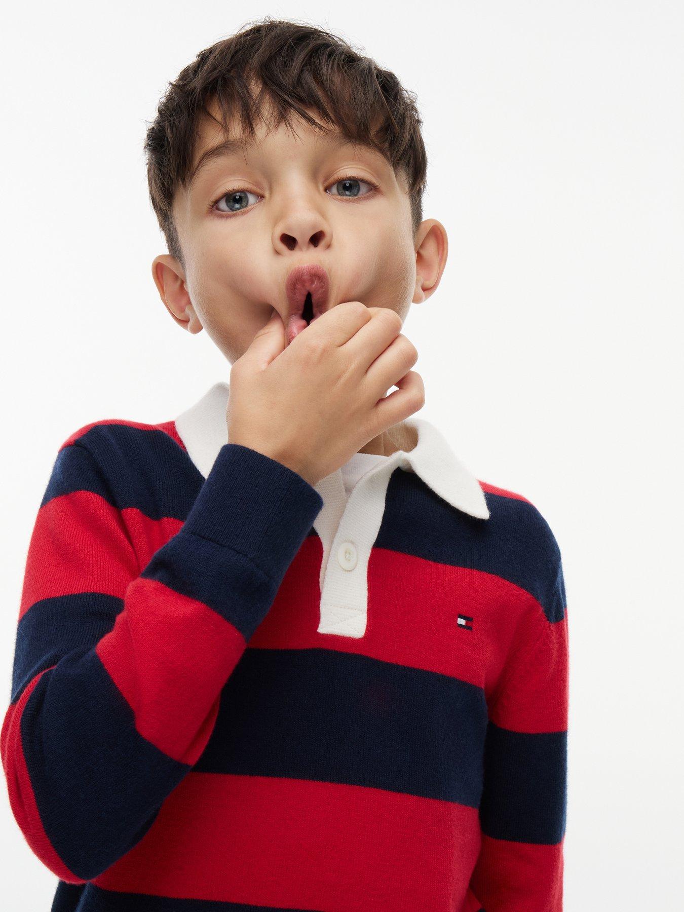 Image 4 of 5 of Tommy Hilfiger Boys Striped Long Sleeve Knitted Polo Shirt - Multi