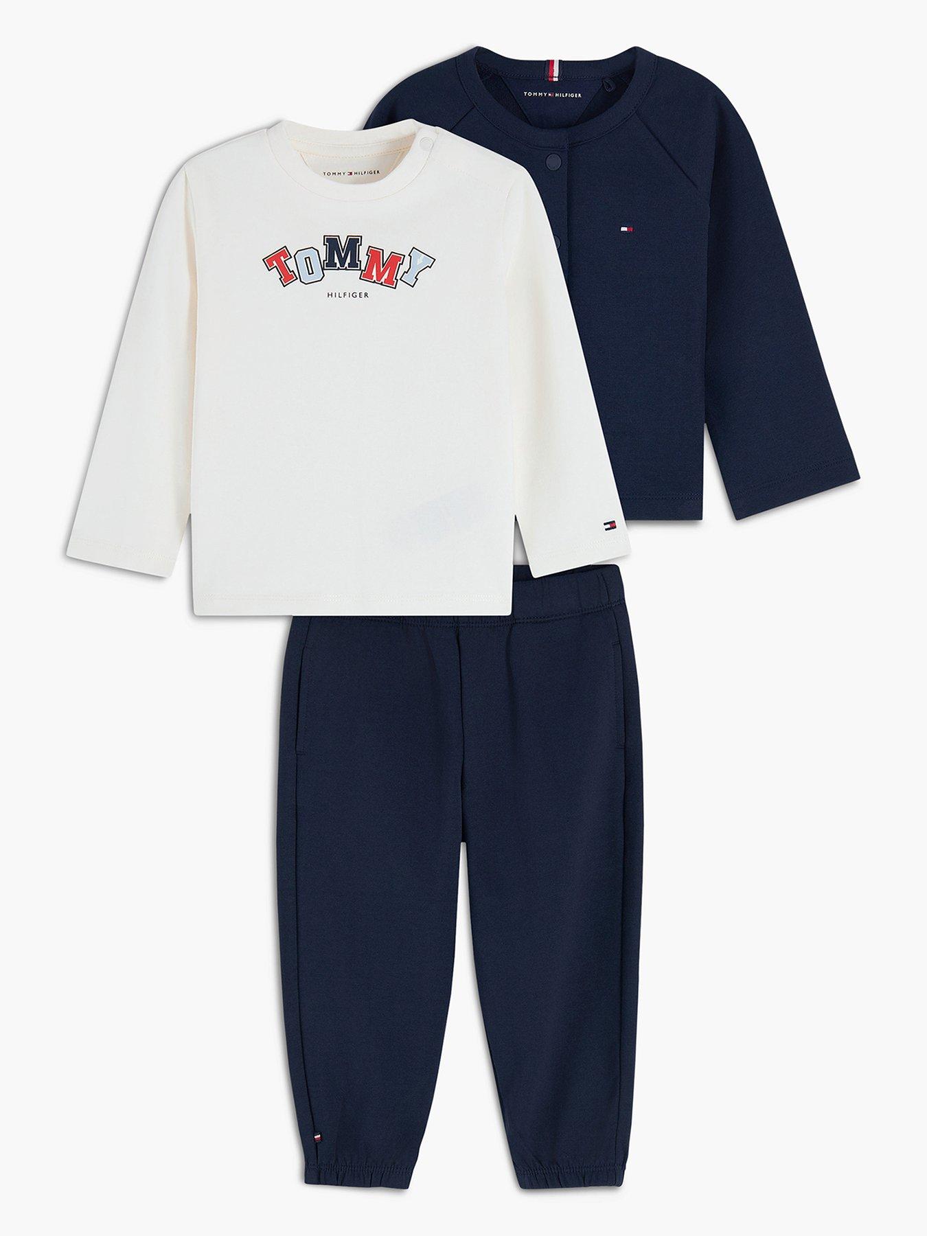 Tommy Hilfiger Baby Boys 3 Piece T-Shirt, Crew And Sweatpant Set - Dark Blue