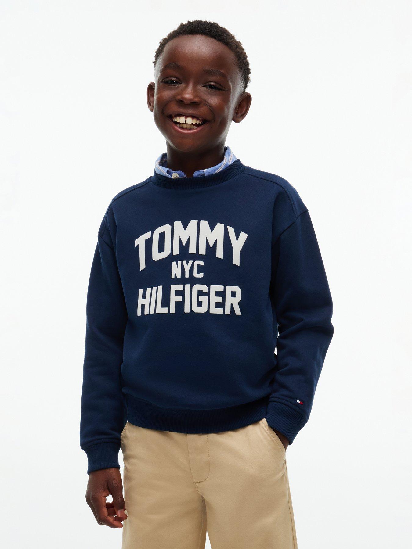 Tommy Hilfiger Boys Logo Print Crew Neck Sweatshirt - Dark Blue