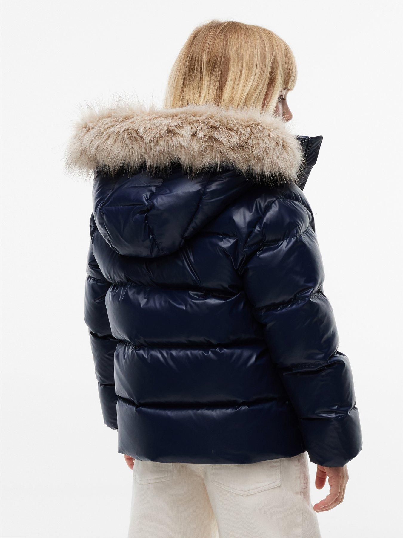 Image 2 of 6 of Tommy Hilfiger Girls Padded Faux-Fur Hood Full-Zip Jacket - Dark Blue
