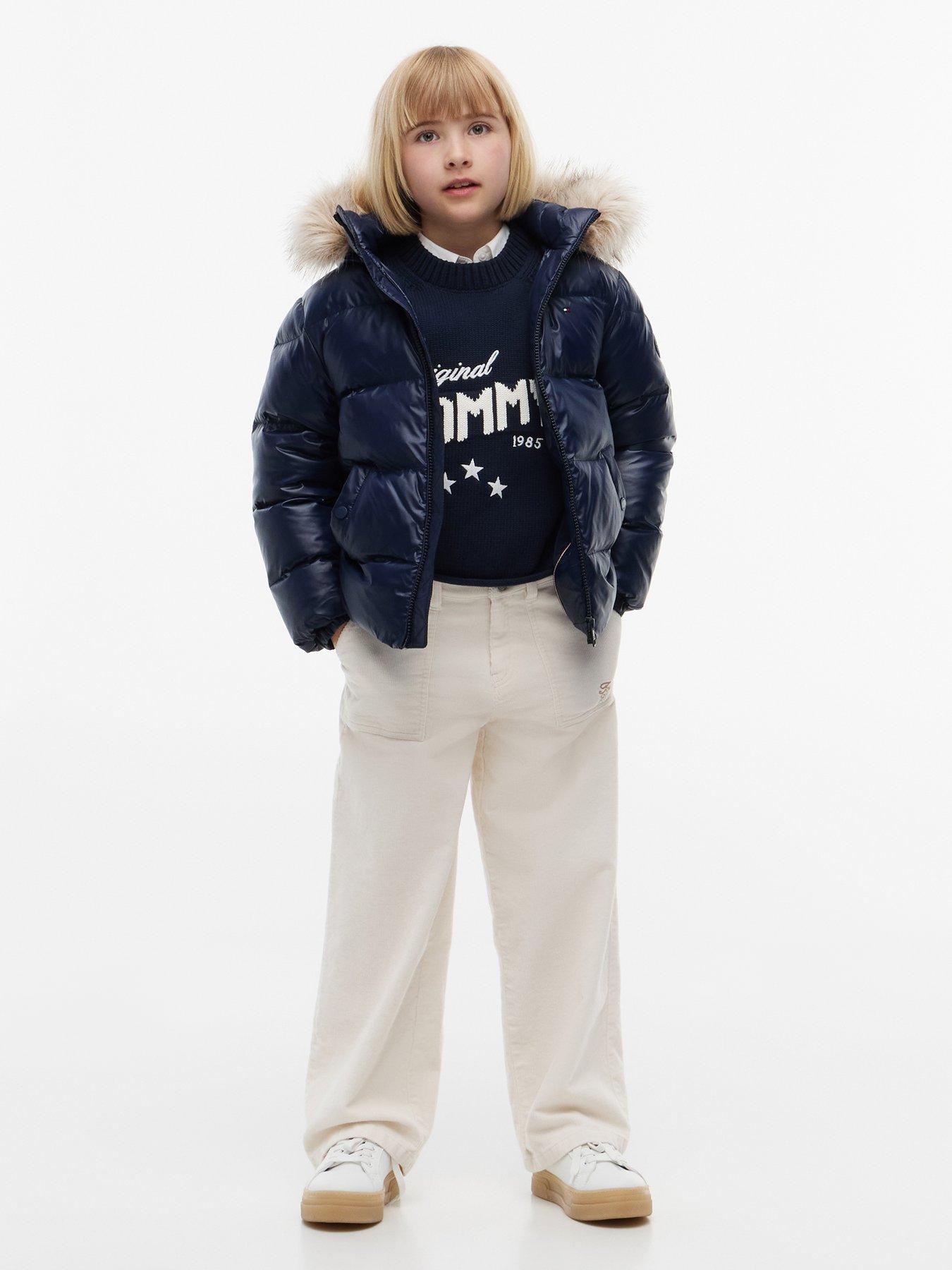 Image 3 of 6 of Tommy Hilfiger Girls Padded Faux-Fur Hood Full-Zip Jacket - Dark Blue