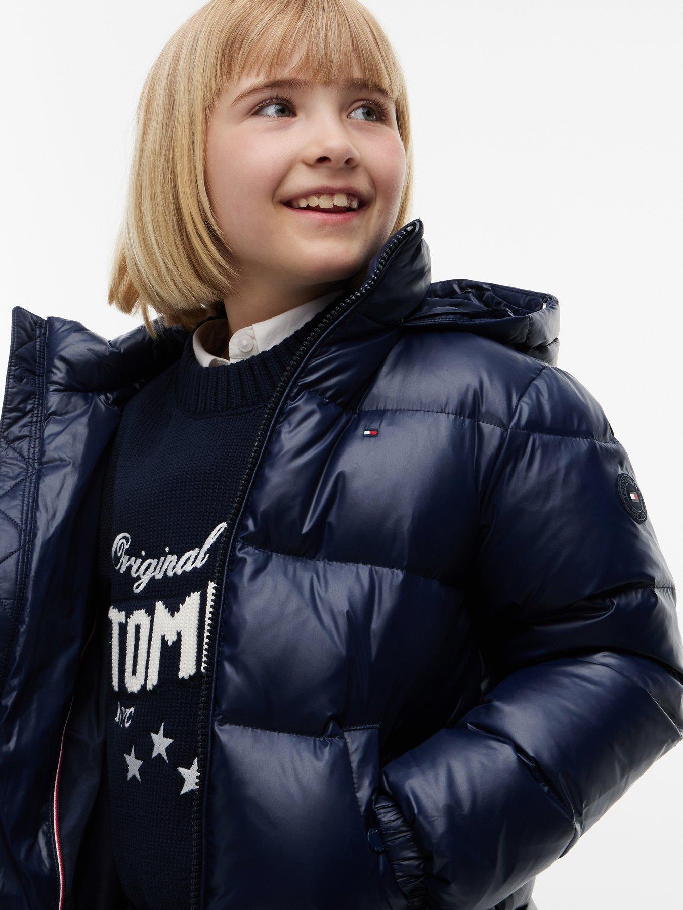 Image 5 of 6 of Tommy Hilfiger Girls Padded Faux-Fur Hood Full-Zip Jacket - Dark Blue