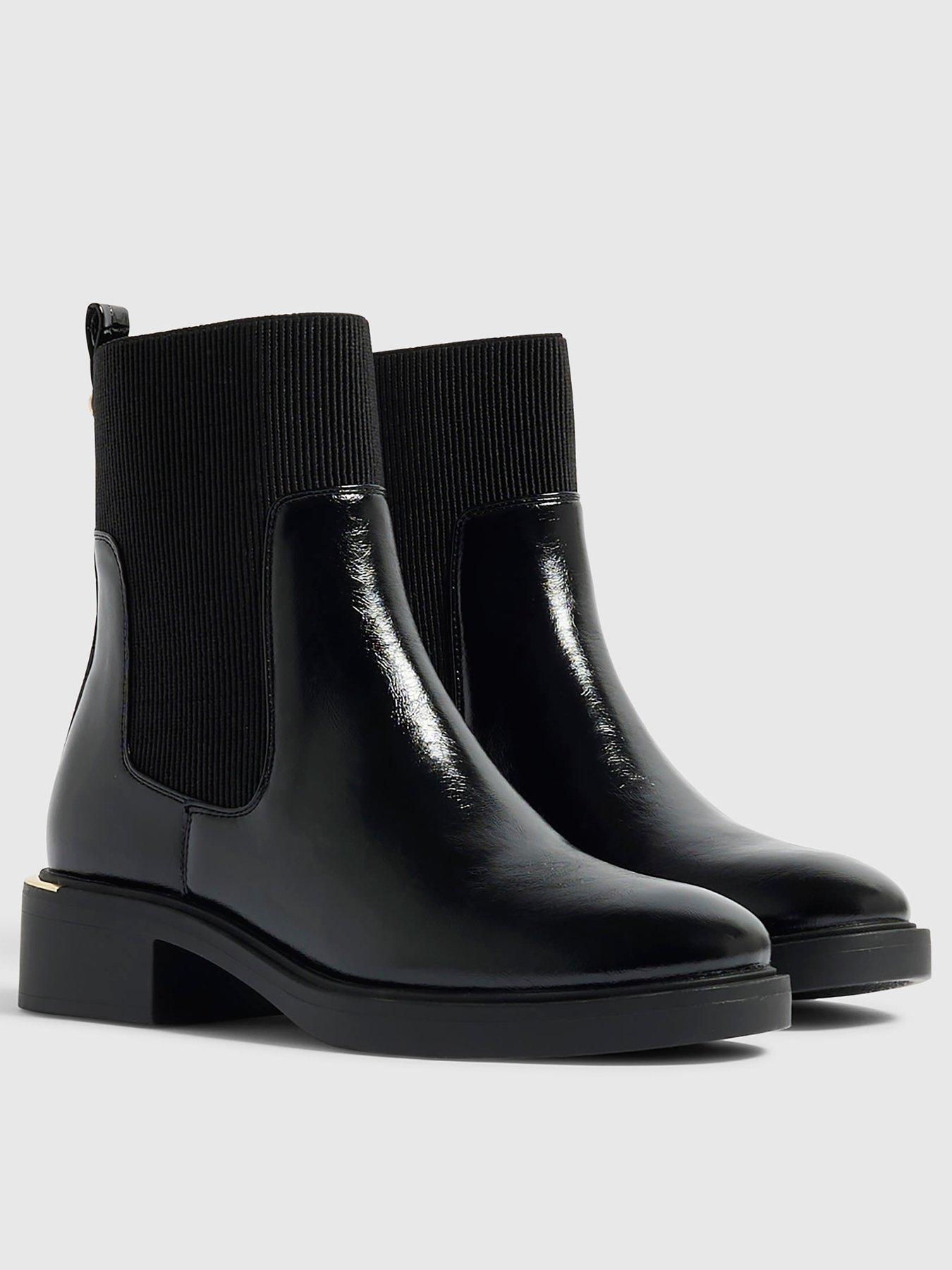 Image 2 of 5 of River Island Womens Chunky Sole Elastic Gusset Block Heel Ankle Boots - Black