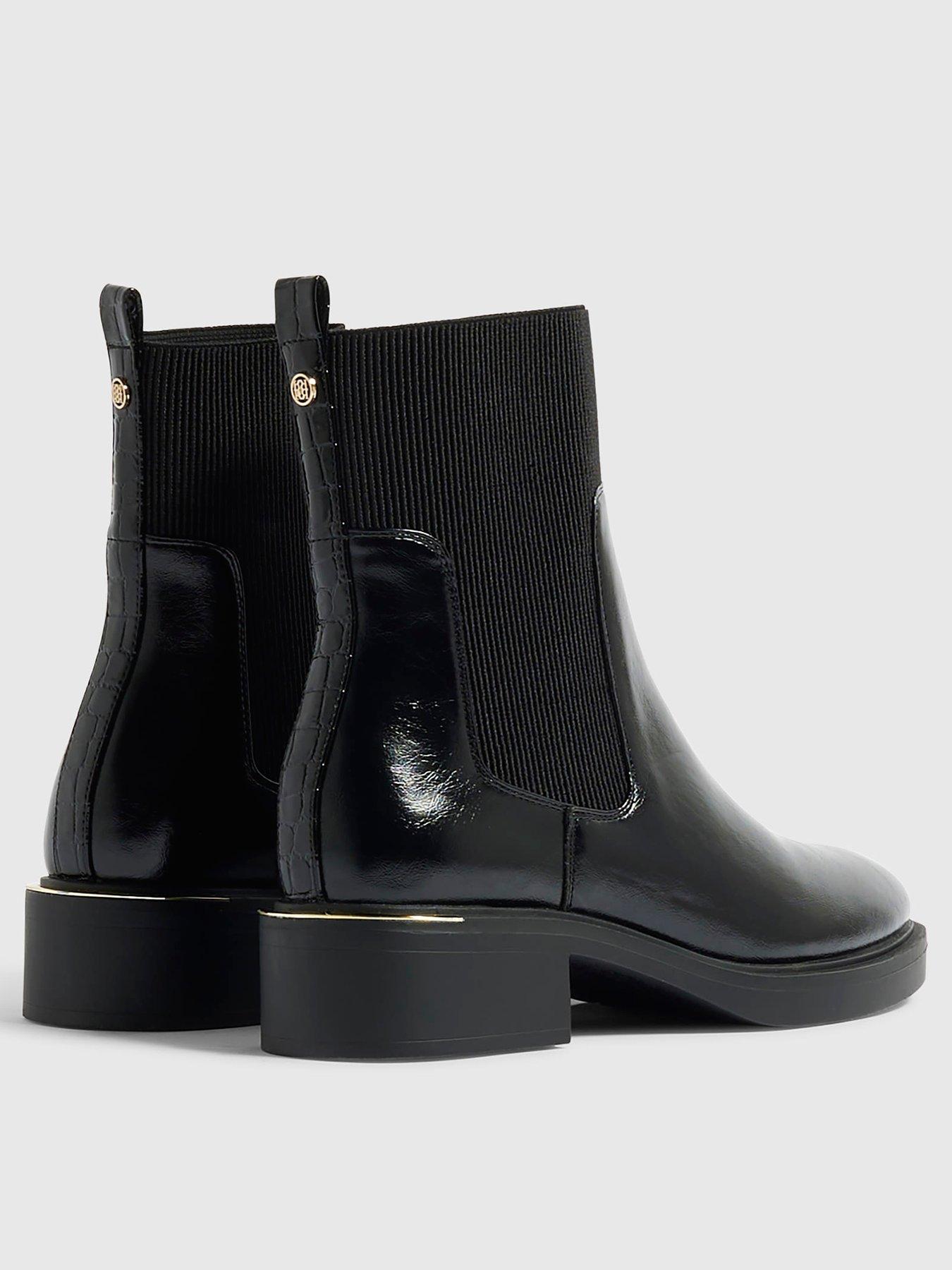 Image 3 of 5 of River Island Womens Chunky Sole Elastic Gusset Block Heel Ankle Boots - Black