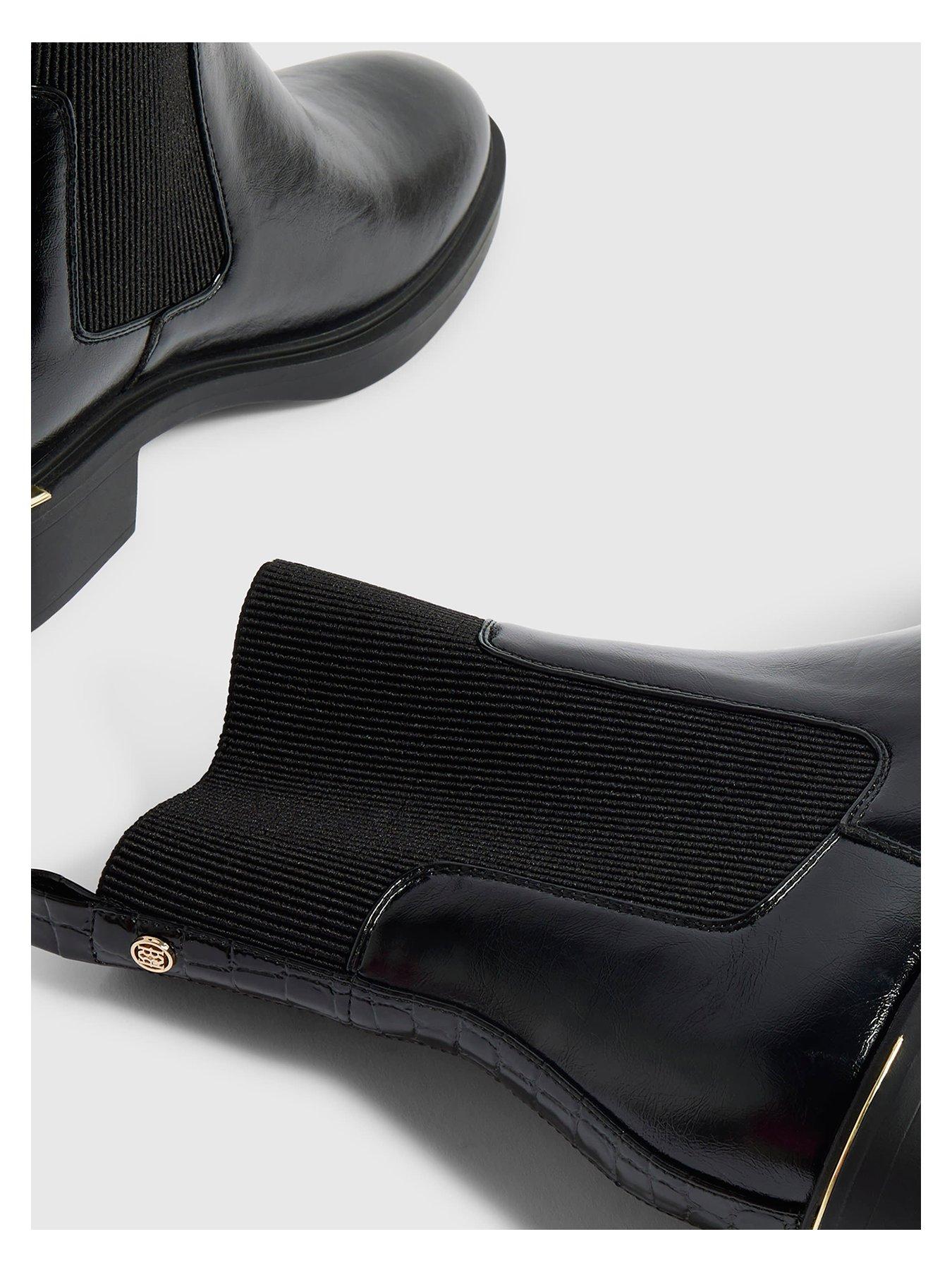 Image 4 of 5 of River Island Womens Chunky Sole Elastic Gusset Block Heel Ankle Boots - Black
