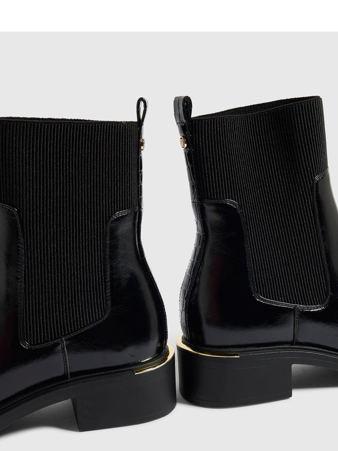 Image 5 of 5 of River Island Womens Chunky Sole Elastic Gusset Block Heel Ankle Boots - Black