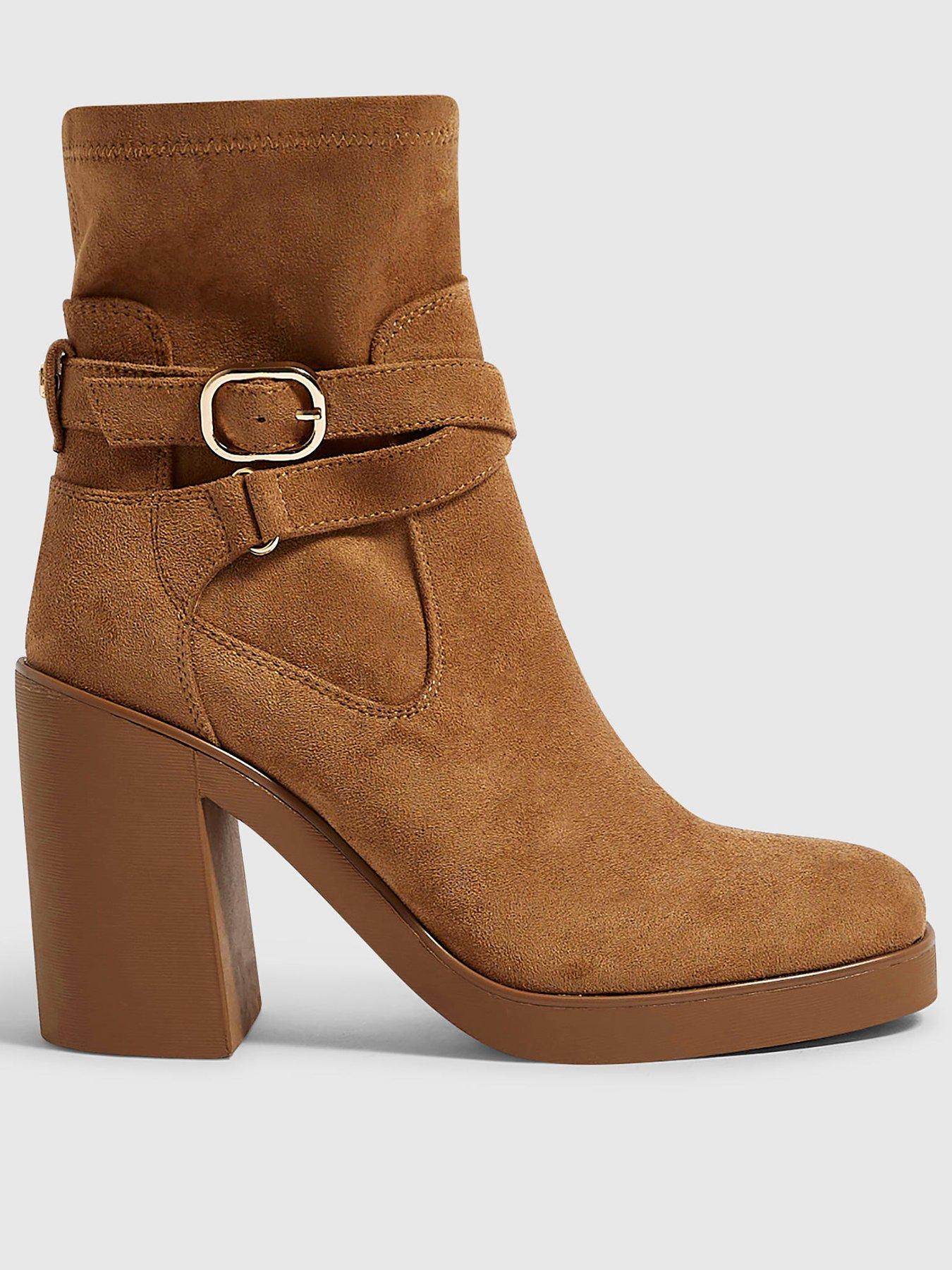 River Island Womens Chunky Block Heel Buckle Ankle Boots - Tan in Brown