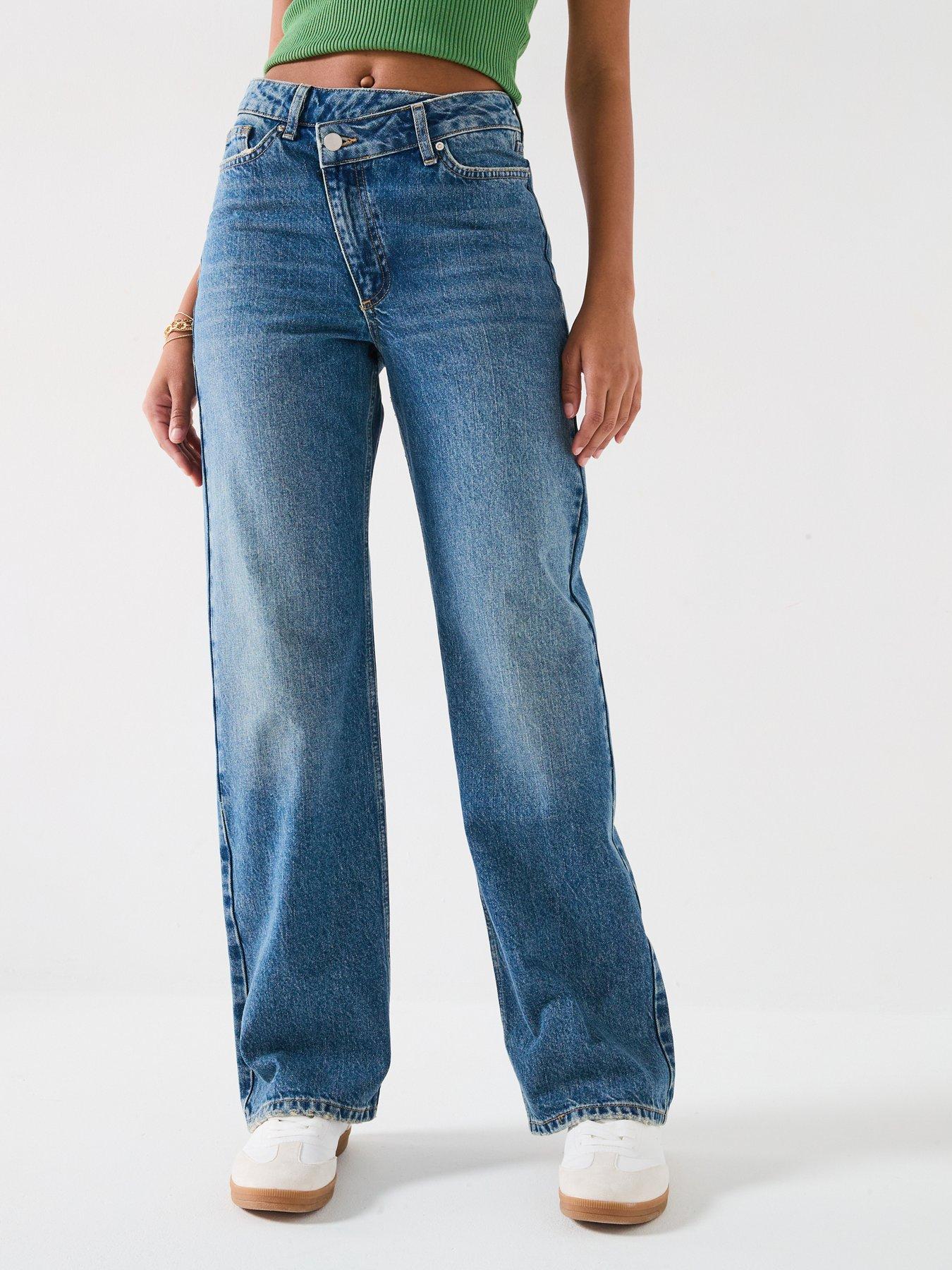 The Very Collection Wrap Front Slim Fit Wide Leg Jeans - Mid Wash