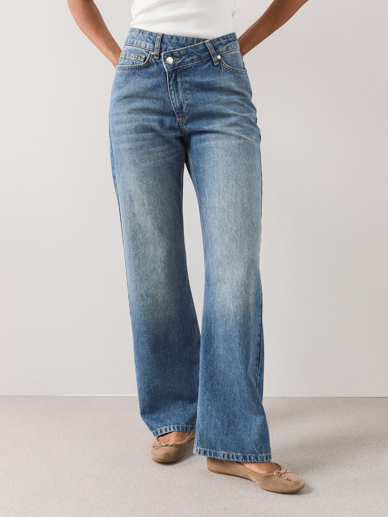 Image 3 of 7 of The Very Collection Wrap Front Slim Fit Wide Leg Jeans - Mid Wash