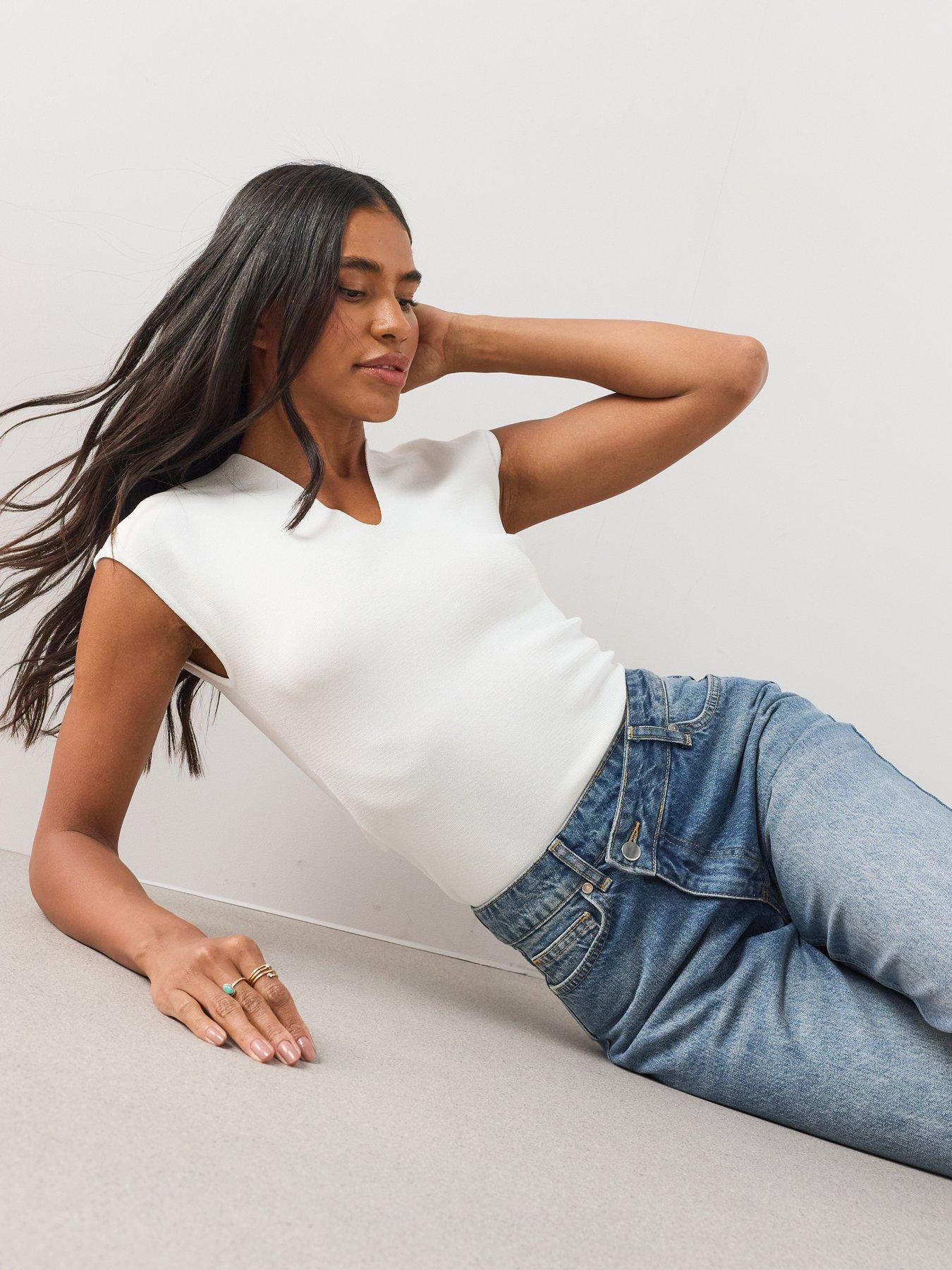 Image 5 of 7 of The Very Collection Wrap Front Slim Fit Wide Leg Jeans - Mid Wash